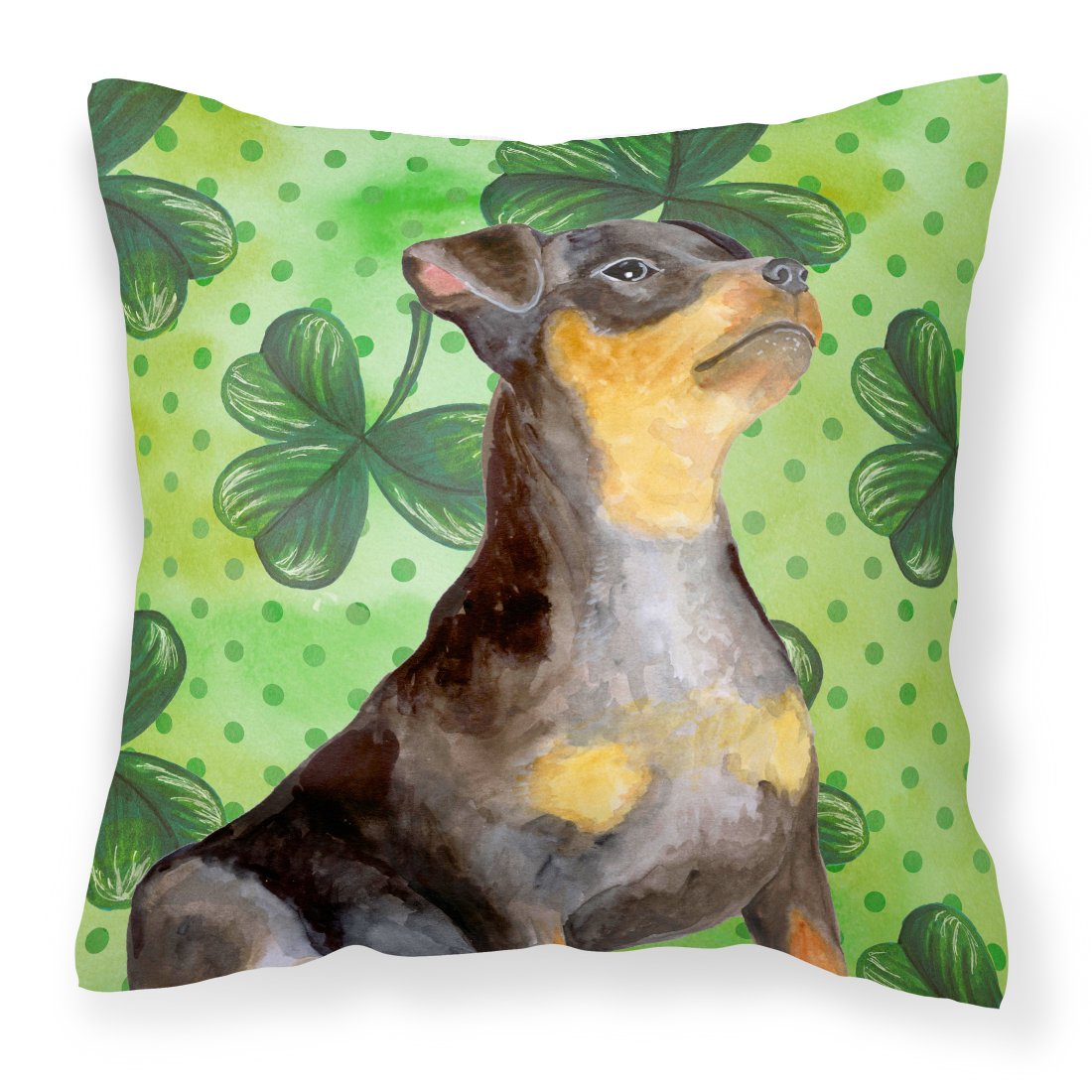 Miniature Pinscher #2 St Patrick's Fabric Decorative Pillow BB9898PW1818 by Caroline's Treasures