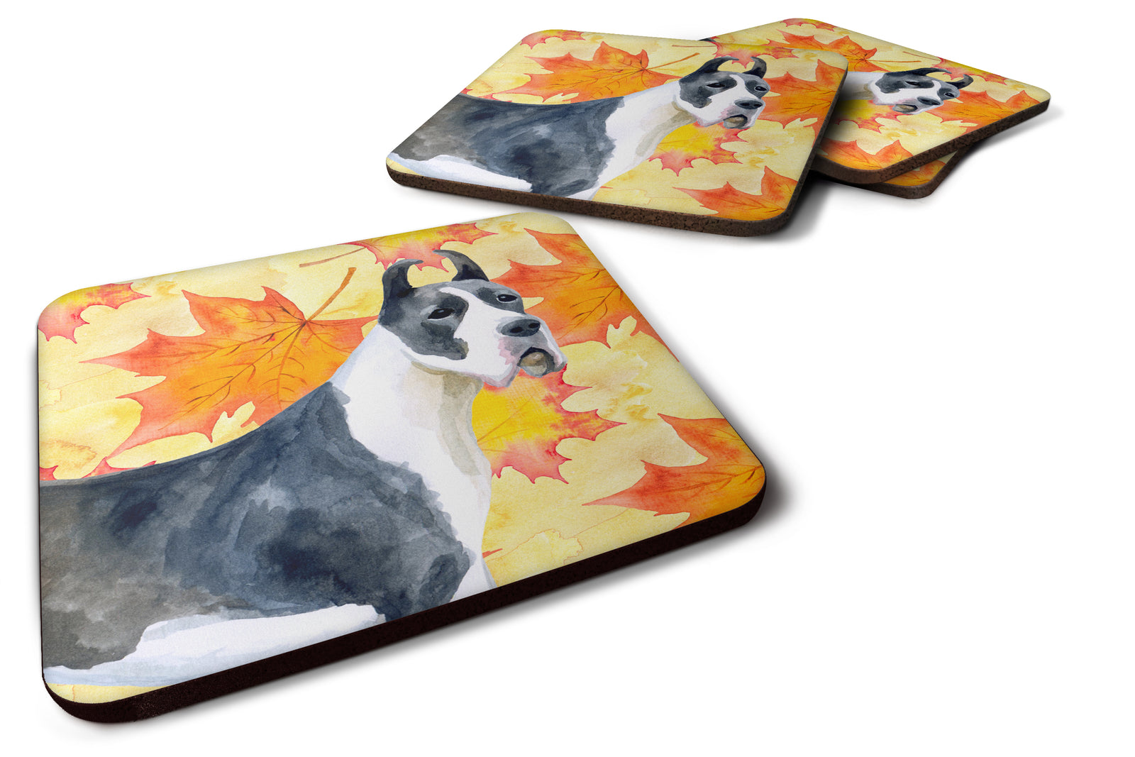 Harlequin Great Dane Fall Foam Coaster Set of 4 BB9904FC - the-store.com