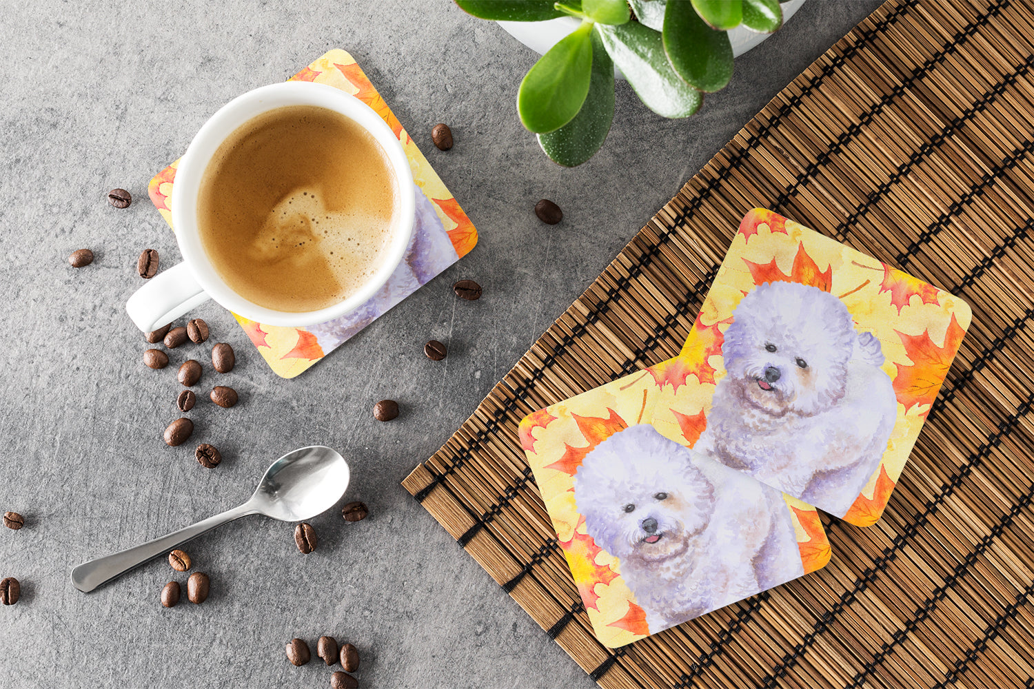 Bichon Frise Fall Foam Coaster Set of 4 BB9909FC - the-store.com