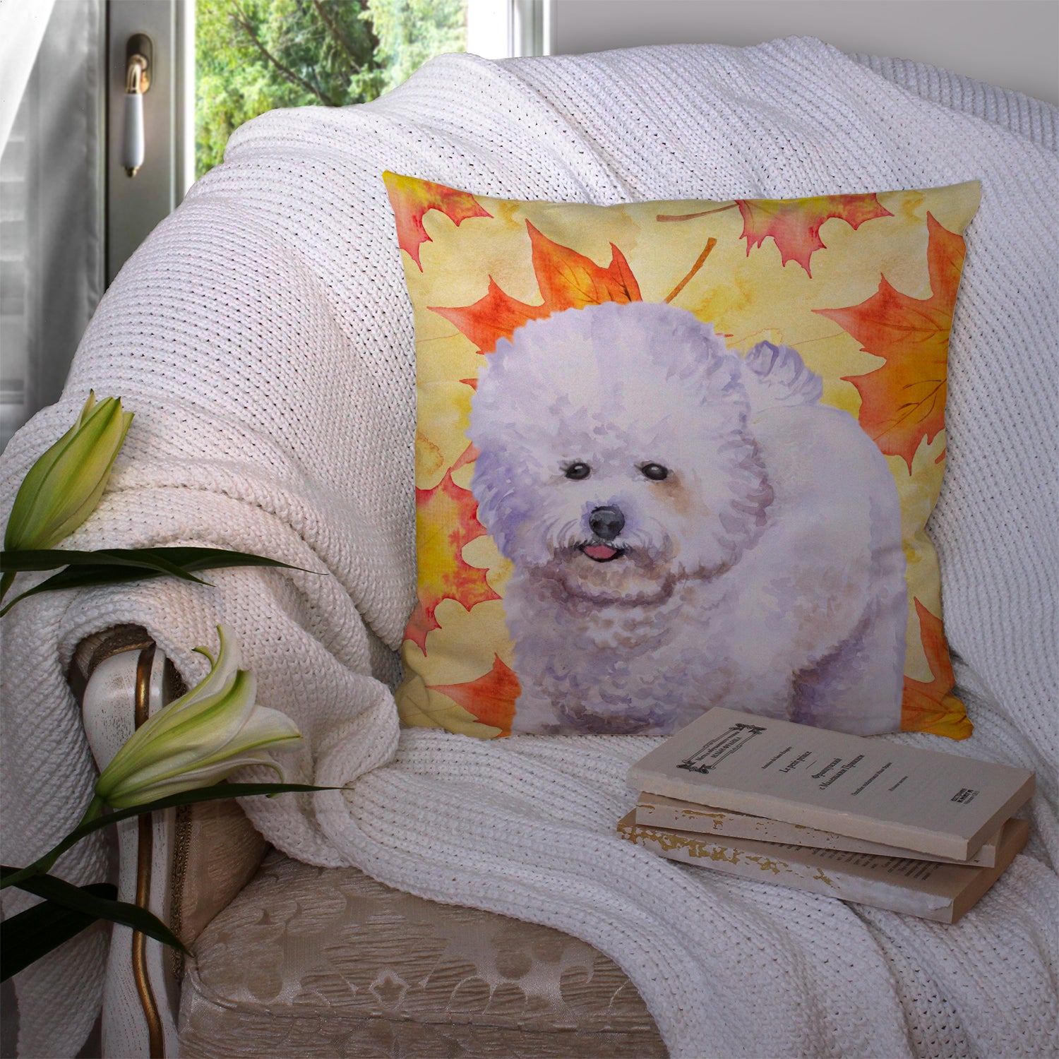 Bichon Frise Fall Fabric Decorative Pillow BB9909PW1414 - the-store.com