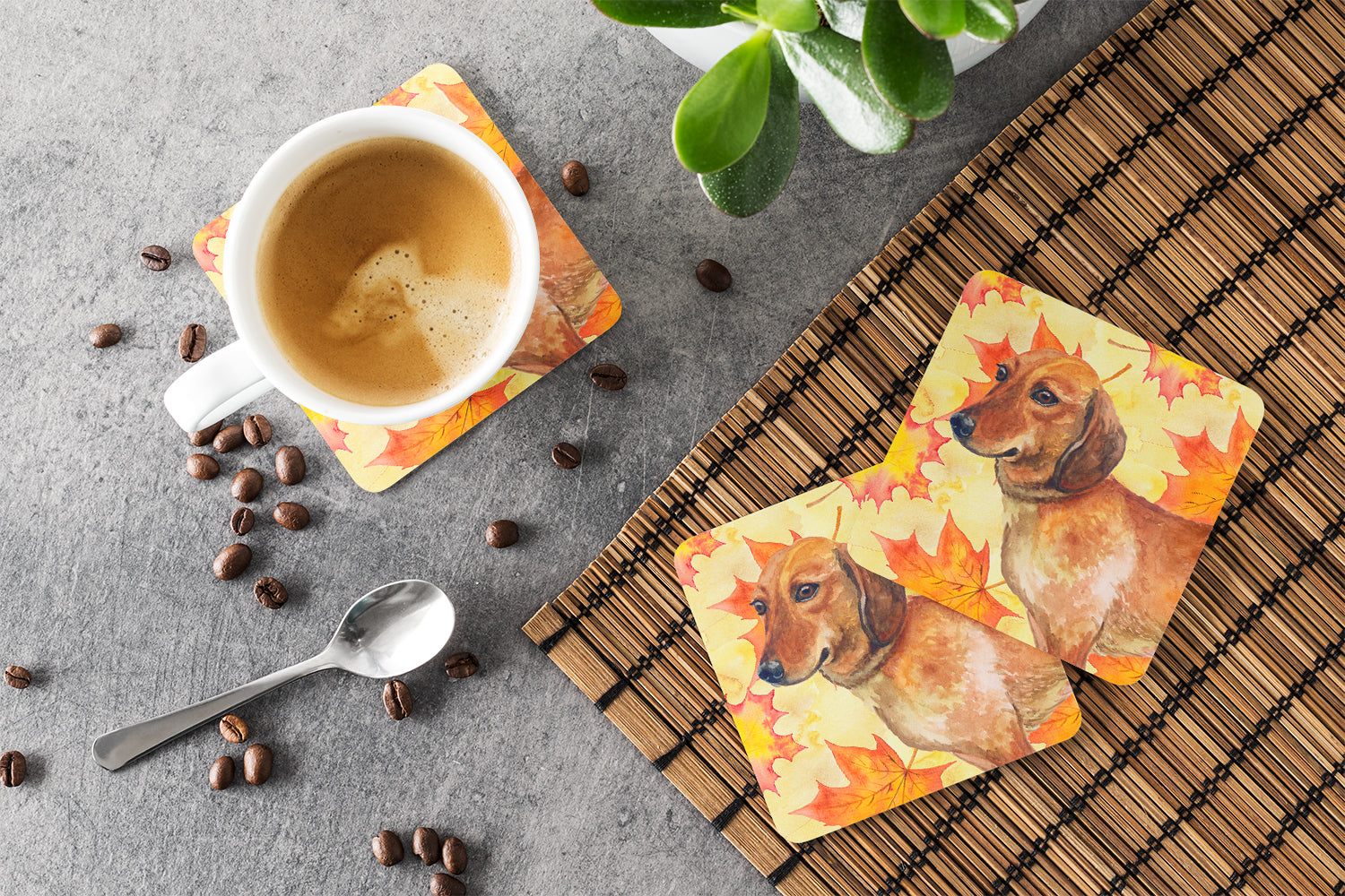 Dachshund Fall Foam Coaster Set of 4 BB9913FC - the-store.com