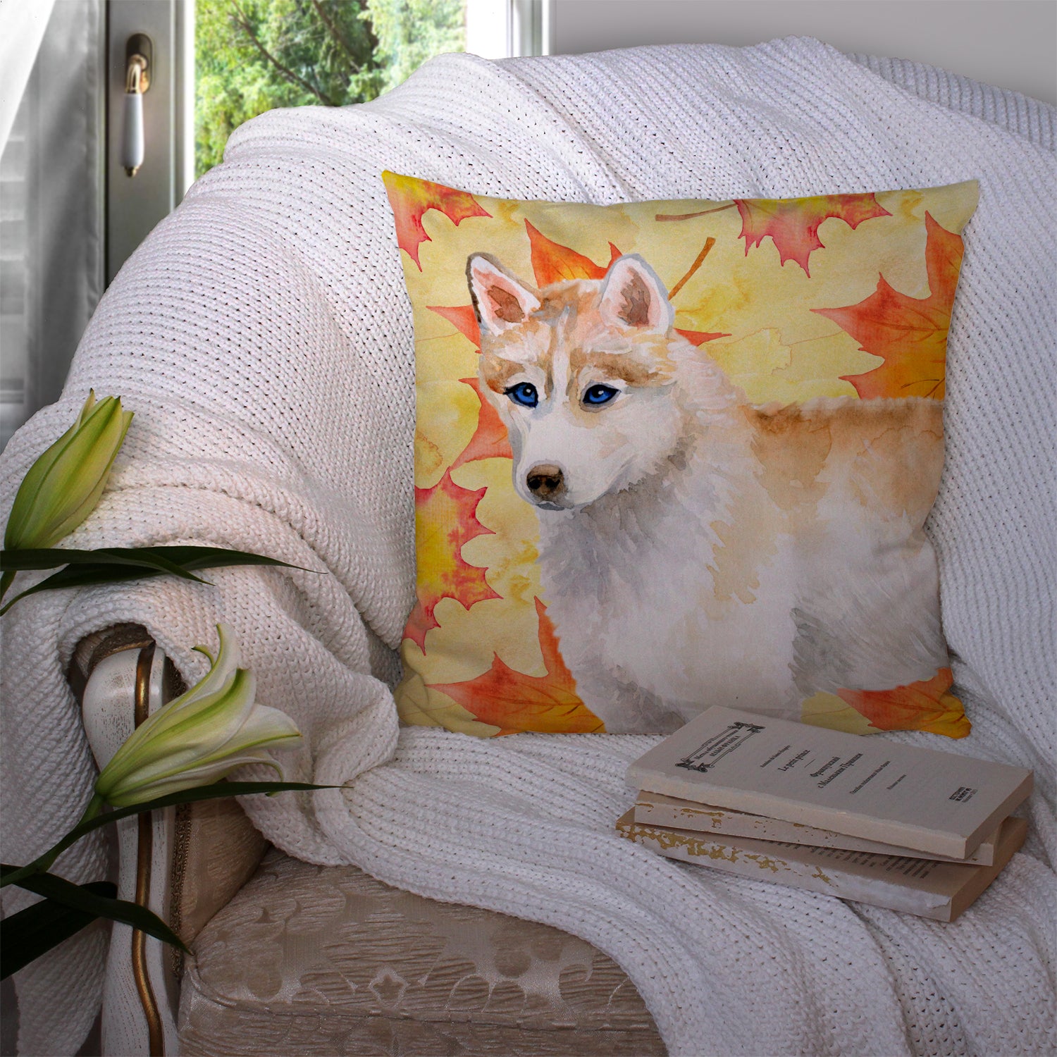 Siberian Husky Fall Fabric Decorative Pillow BB9916PW1414 - the-store.com