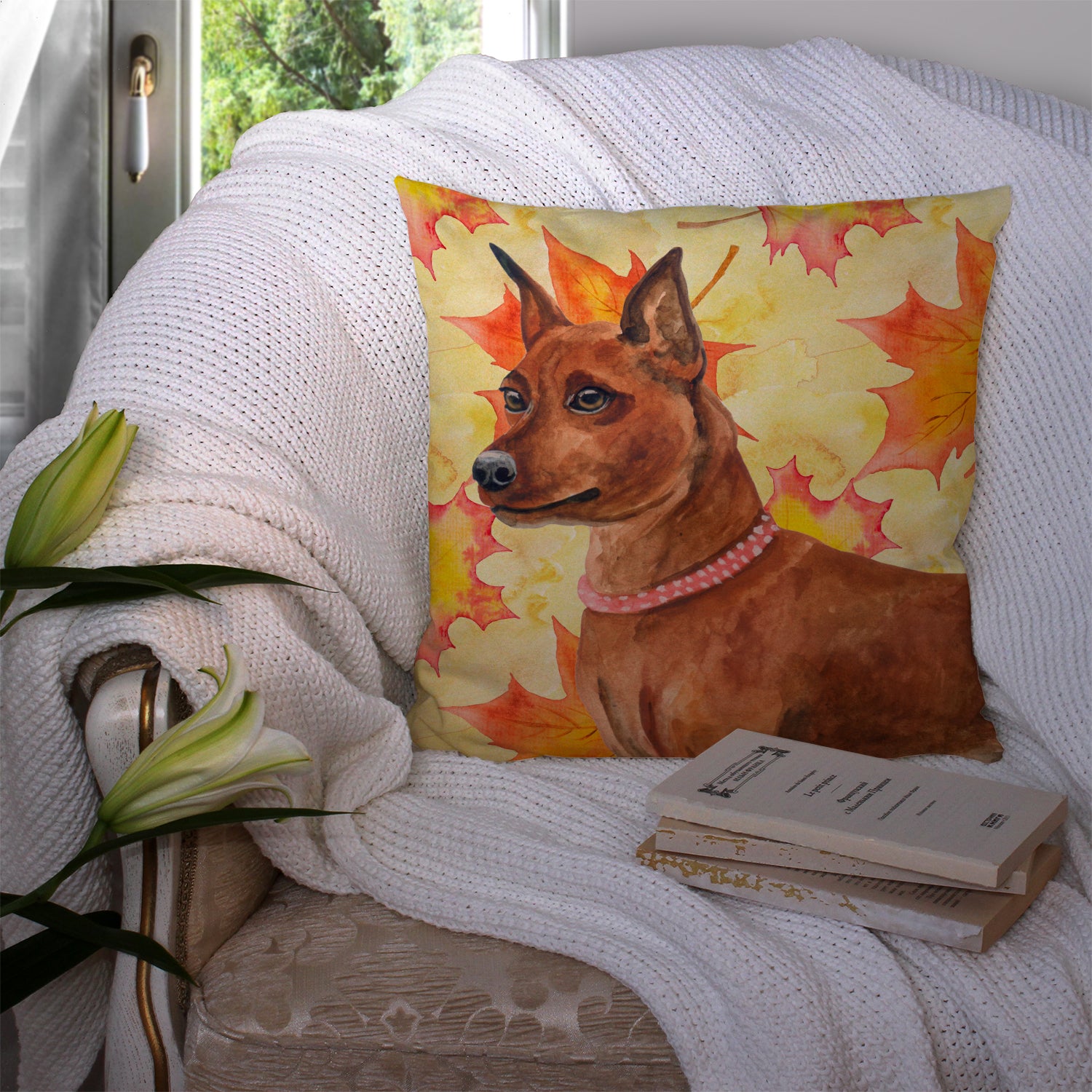 Miniature Pinscher Fall Fabric Decorative Pillow BB9917PW1414 - the-store.com