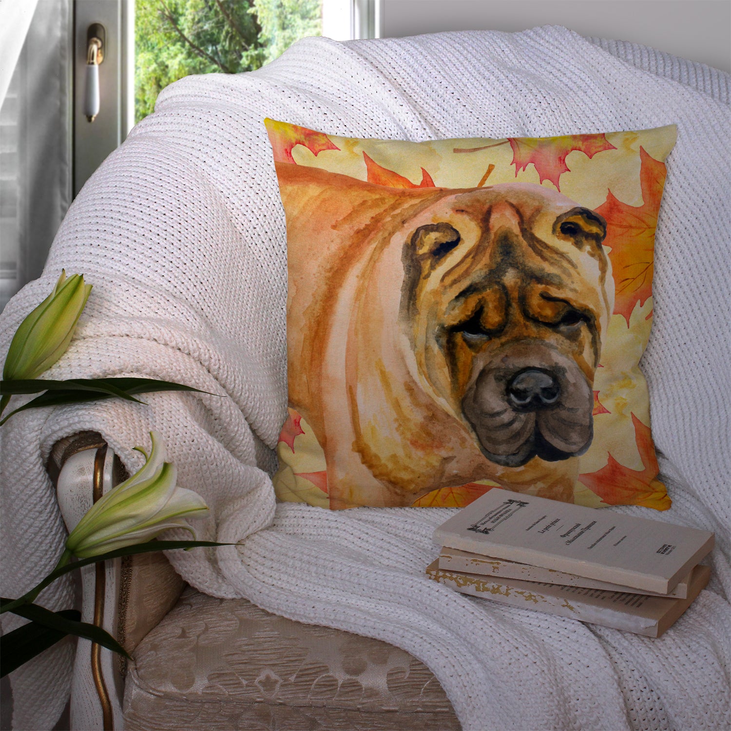 Shar Pei Fall Fabric Decorative Pillow BB9922PW1414 - the-store.com