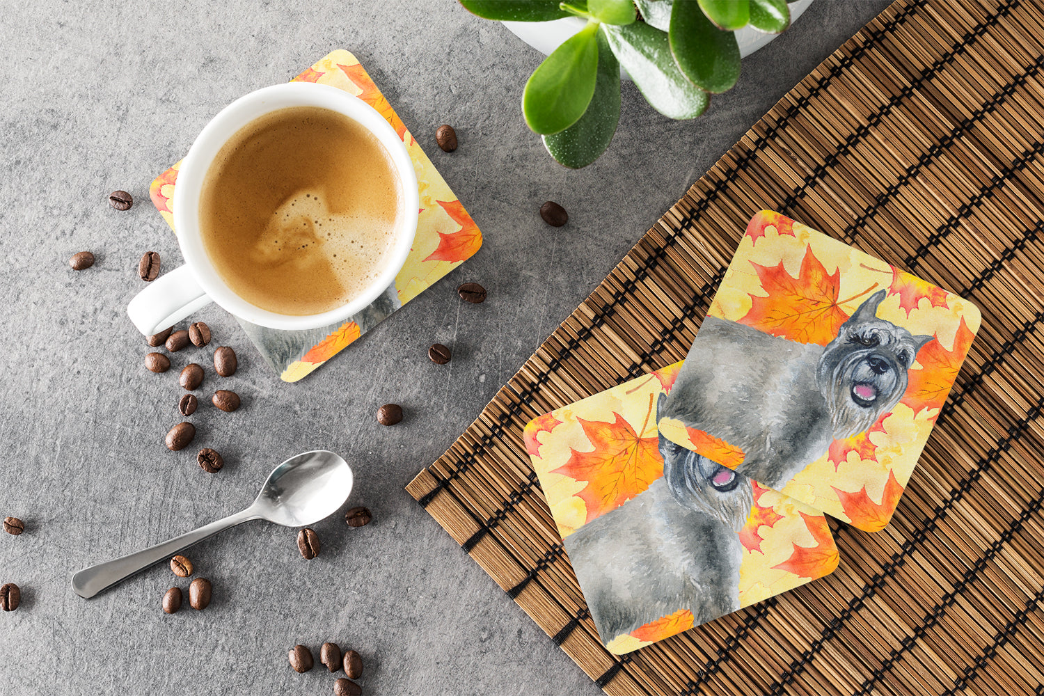 Schnauzer Fall Foam Coaster Set of 4 BB9923FC - the-store.com