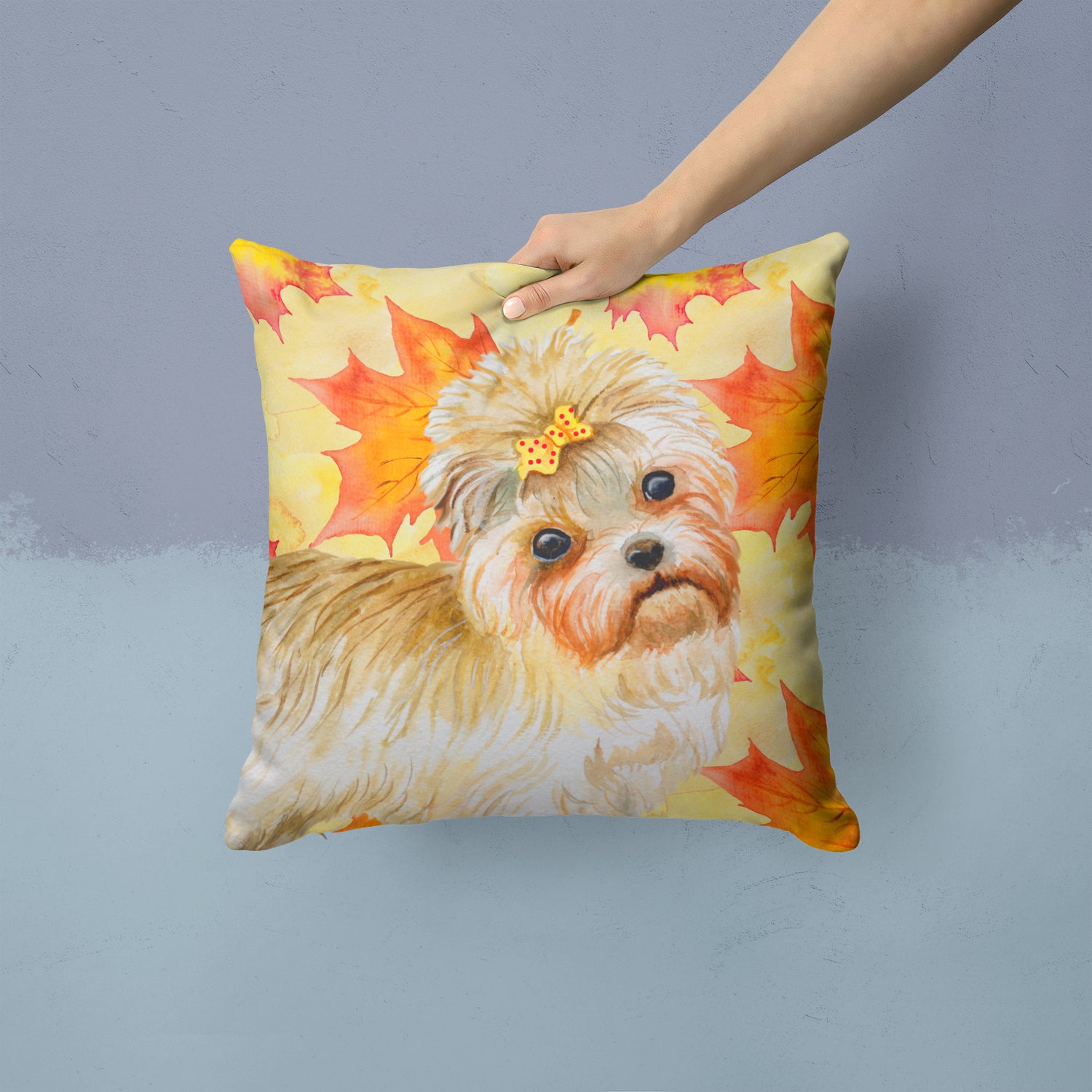 Morkie Fall Fabric Decorative Pillow BB9929PW1414 - the-store.com