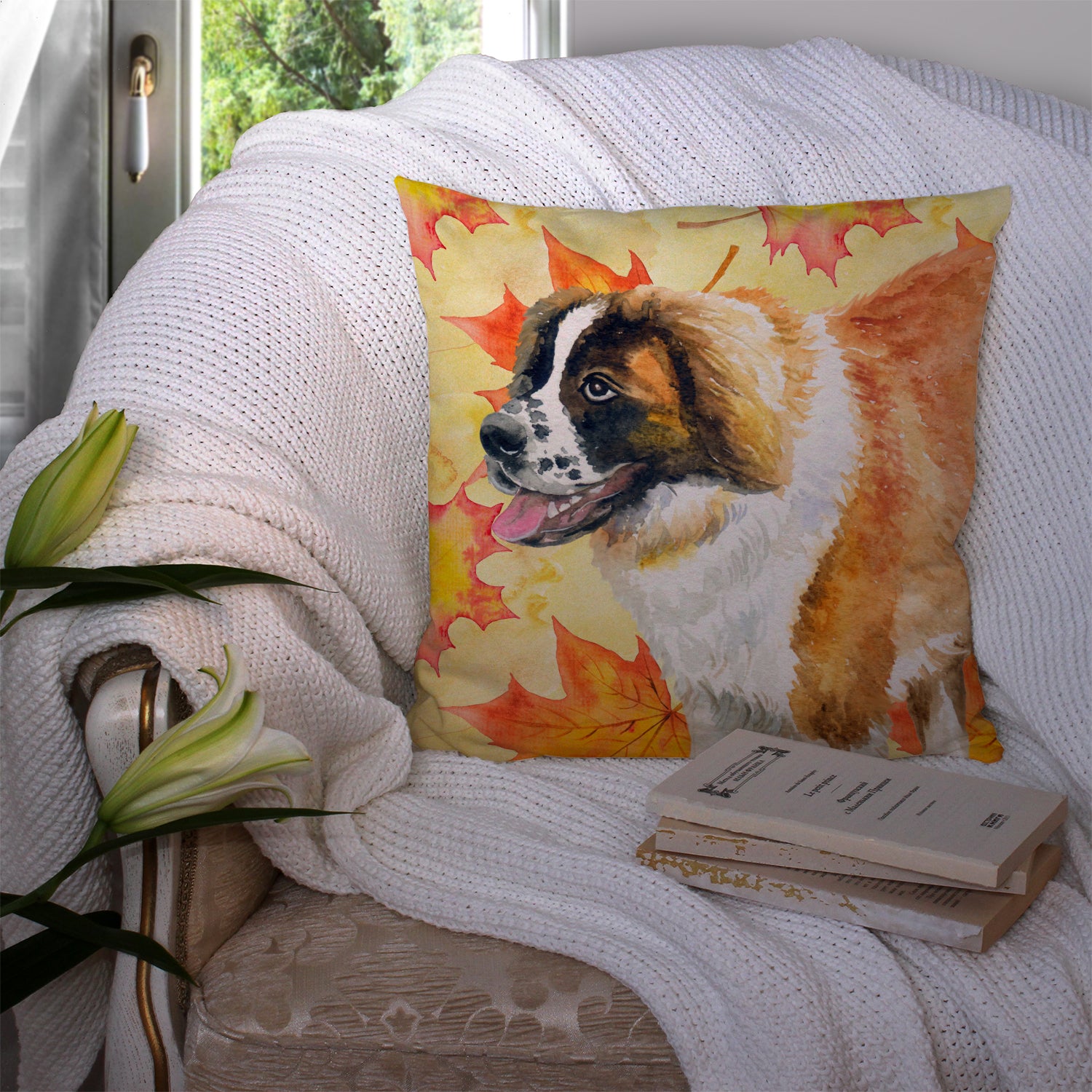 Saint Bernard Fall Fabric Decorative Pillow BB9940PW1414 - the-store.com