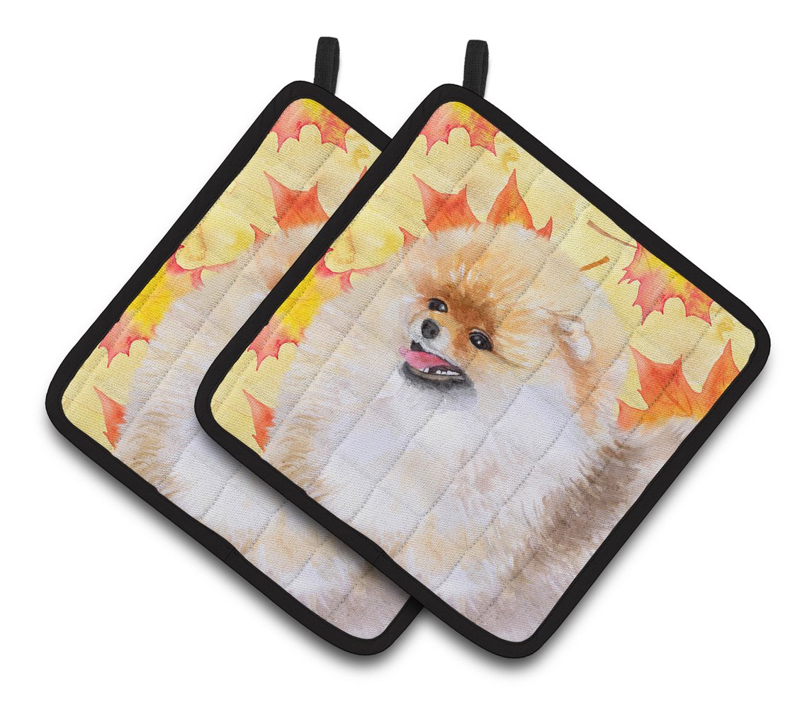 Pomeranian Fall Pair of Pot Holders BB9943PTHD by Caroline&#39;s Treasures