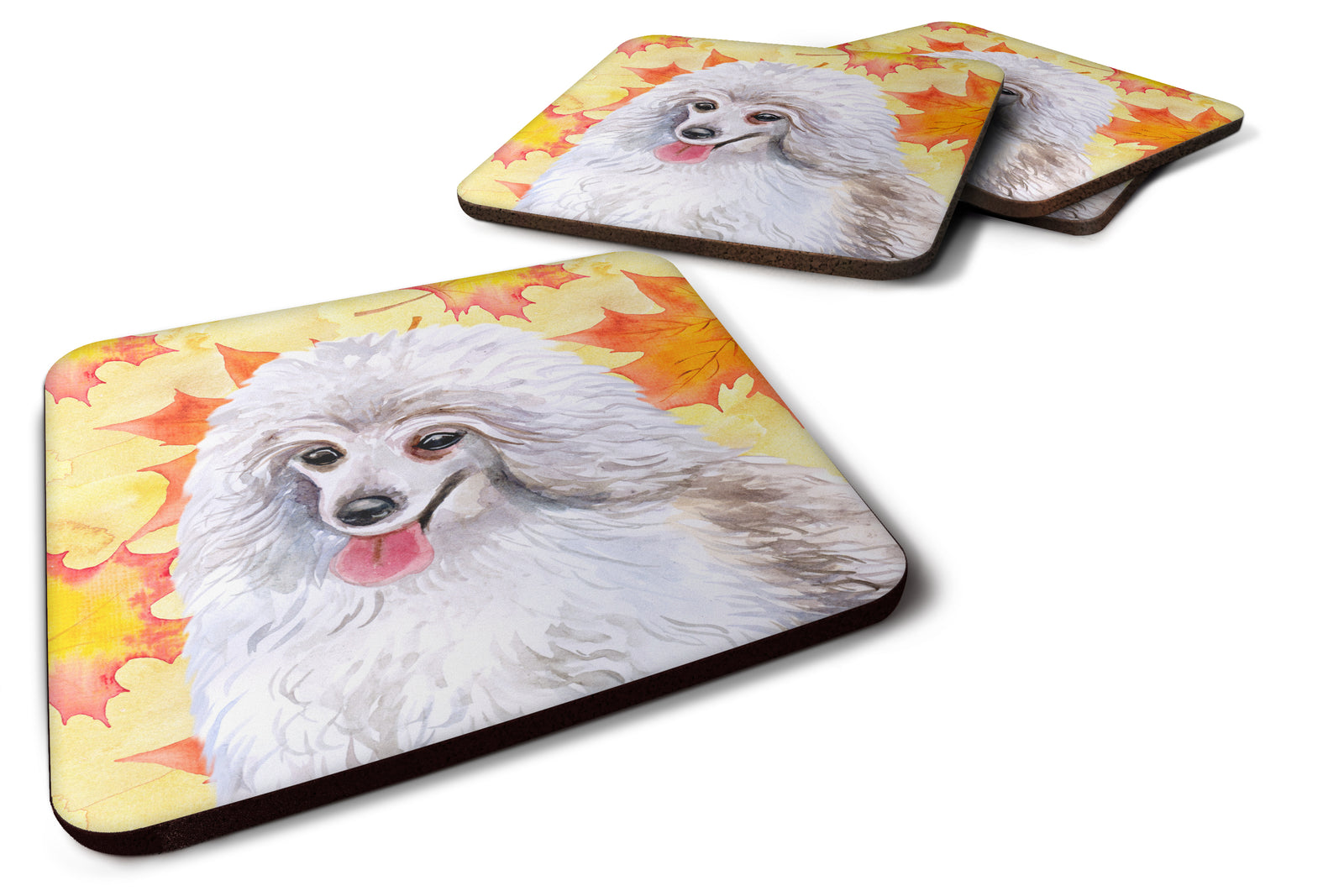 Medium White Poodle Fall Foam Coaster Set of 4 BB9944FC - the-store.com