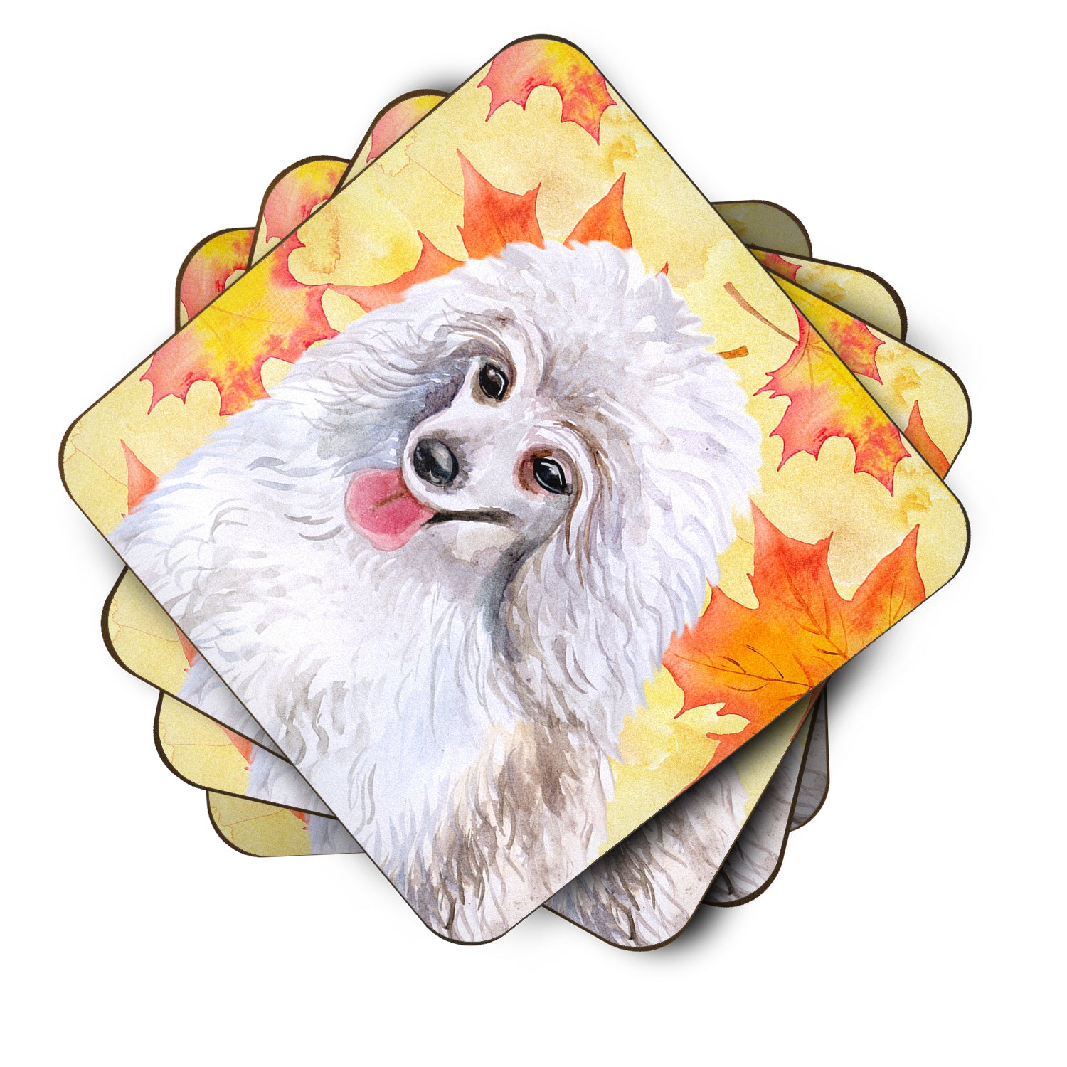 Medium White Poodle Fall Foam Coaster Set of 4 BB9944FC - the-store.com