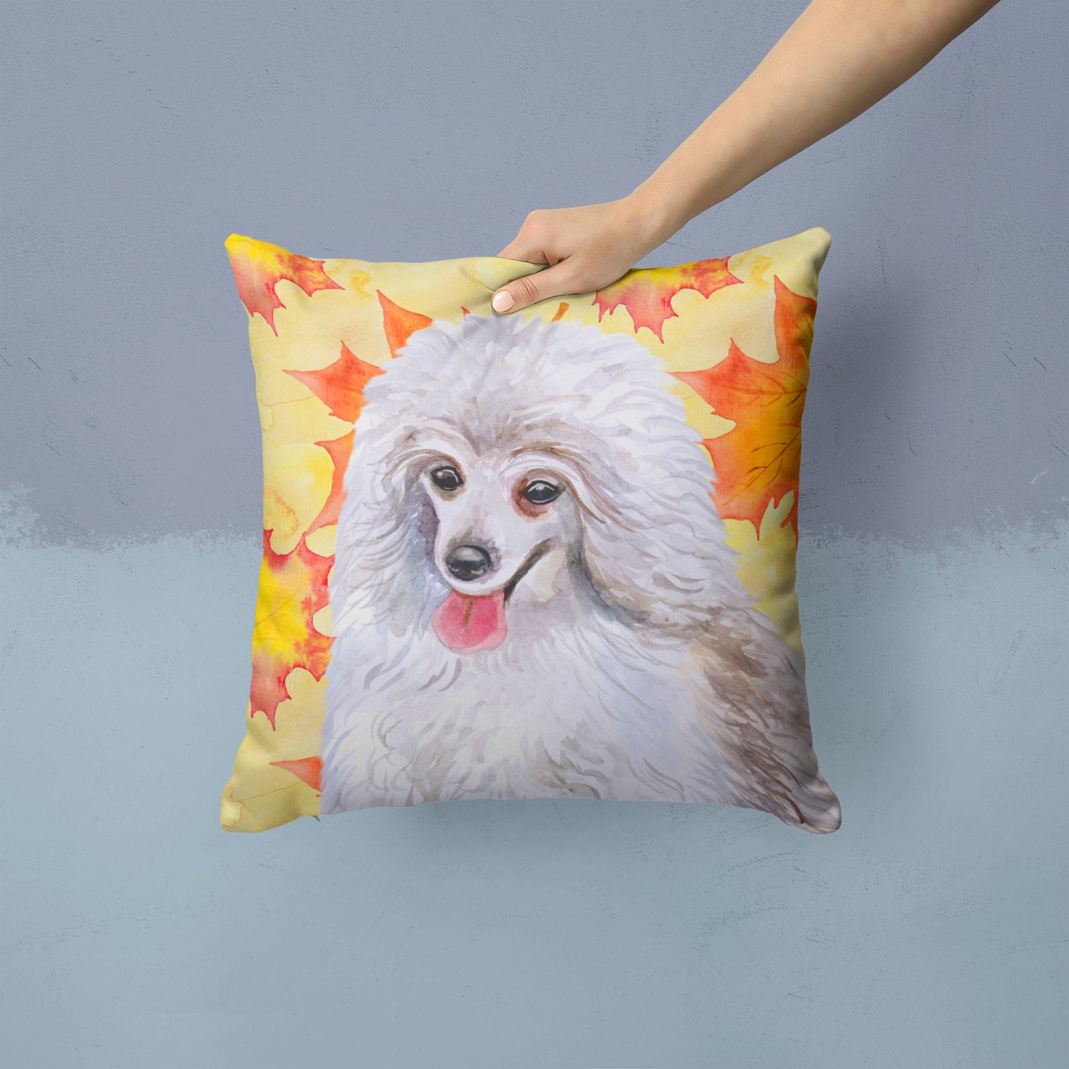 Medium White Poodle Fall Fabric Decorative Pillow BB9944PW1414 - the-store.com