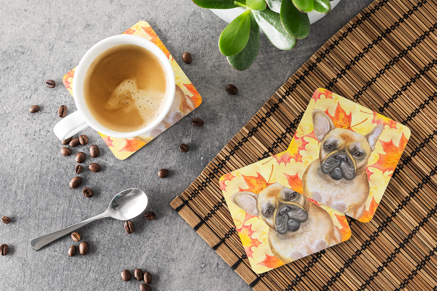 French Bulldog Fall Foam Coaster Set of 4 BB9949FC - the-store.com