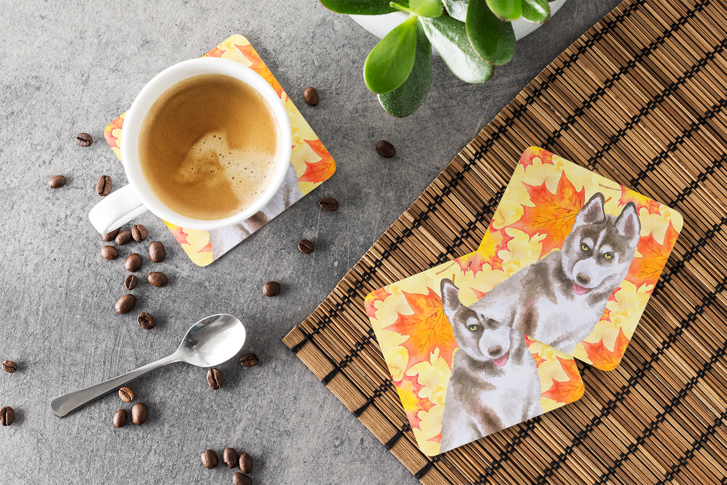 Siberian Husky Grey Fall Foam Coaster Set of 4 BB9957FC - the-store.com