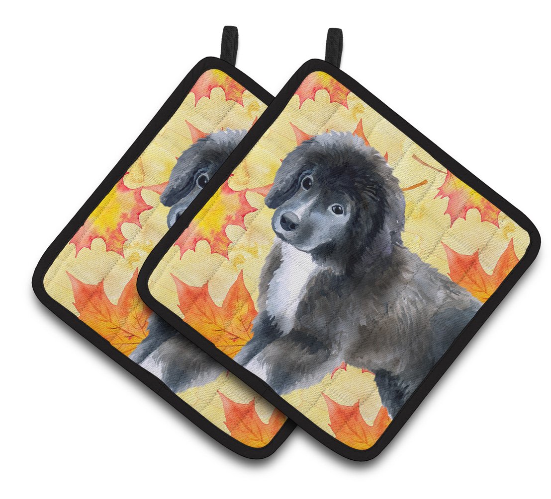 Newfoundland Puppy Fall Pair of Pot Holders BB9960PTHD by Caroline&#39;s Treasures