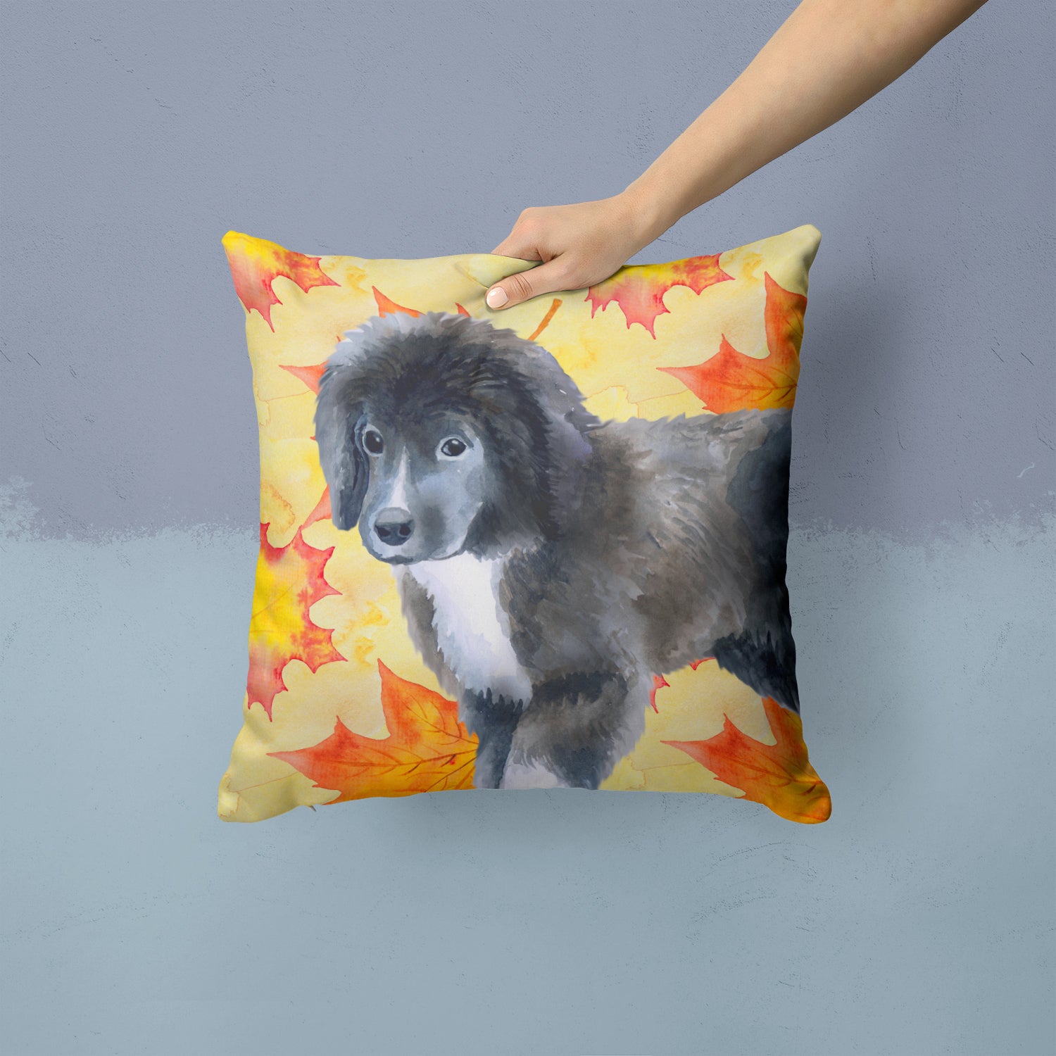 Newfoundland Puppy Fall Fabric Decorative Pillow BB9960PW1414 - the-store.com