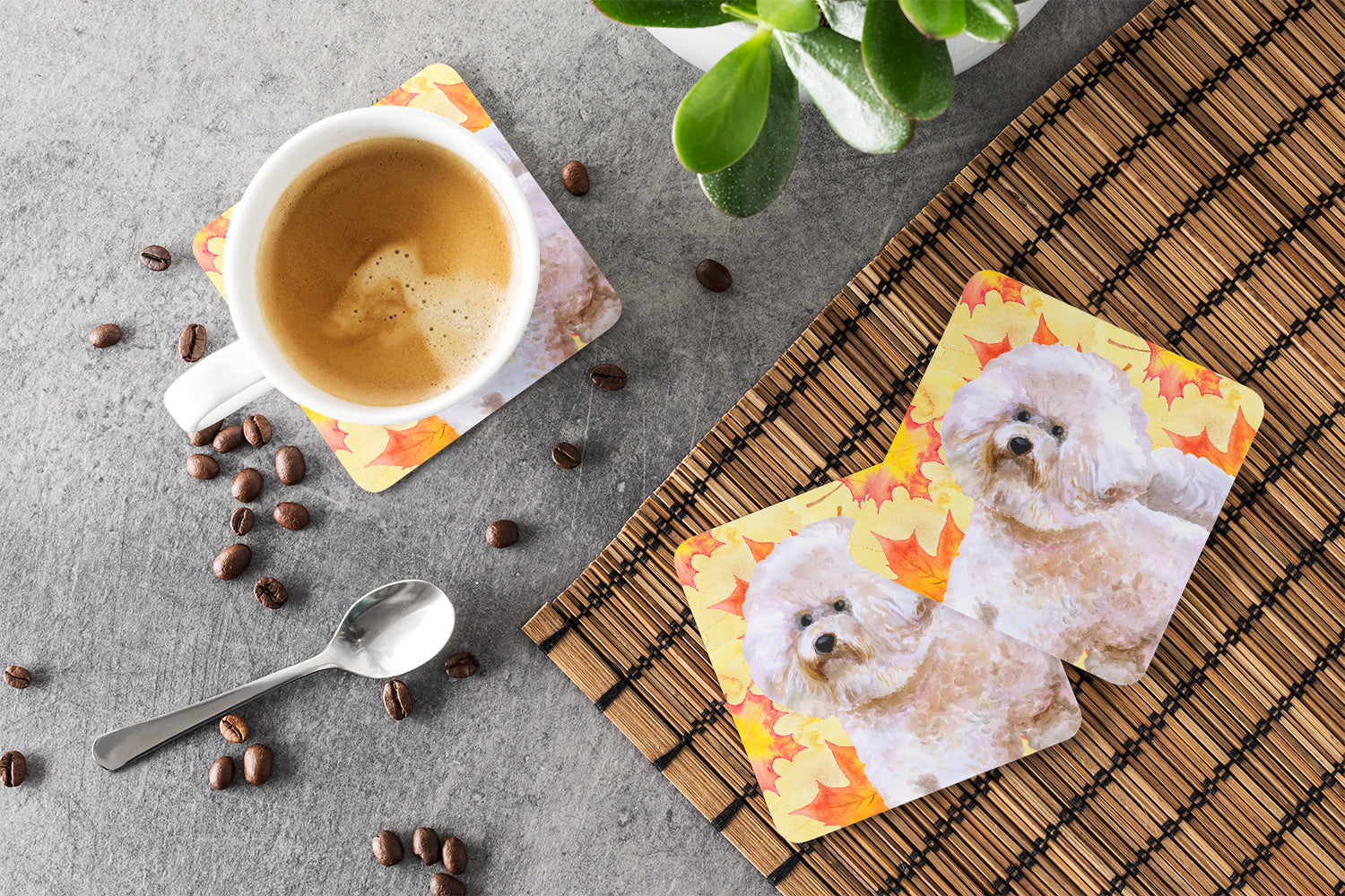 Set of 4 Bichon Frise #2 Fall Foam Coasters Set of 4 - the-store.com