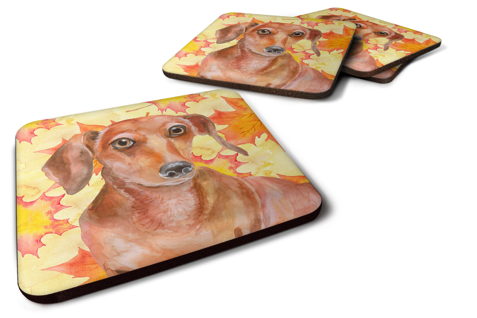 Red Dachshund Fall Foam Coaster Set of 4 BB9968FC - the-store.com