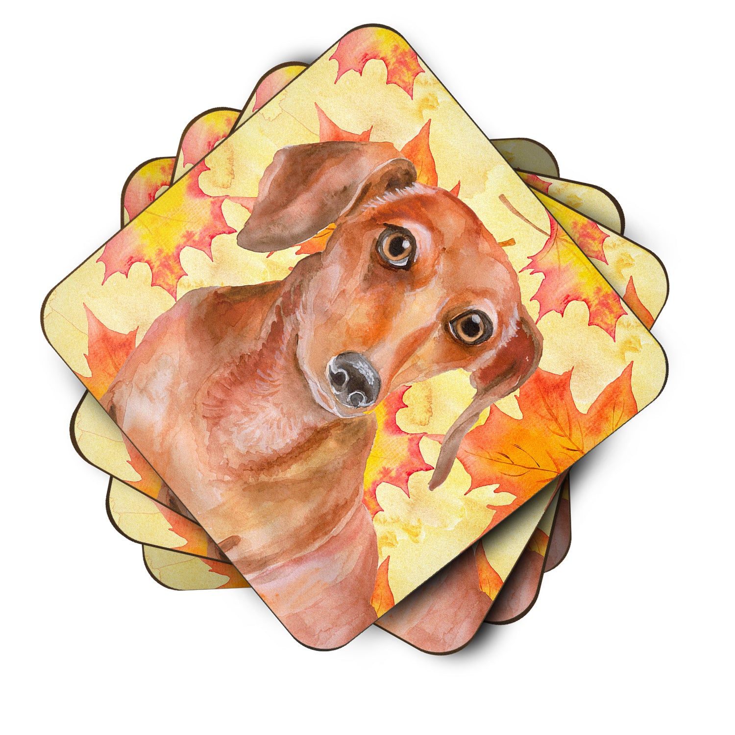 Red Dachshund Fall Foam Coaster Set of 4 BB9968FC - the-store.com