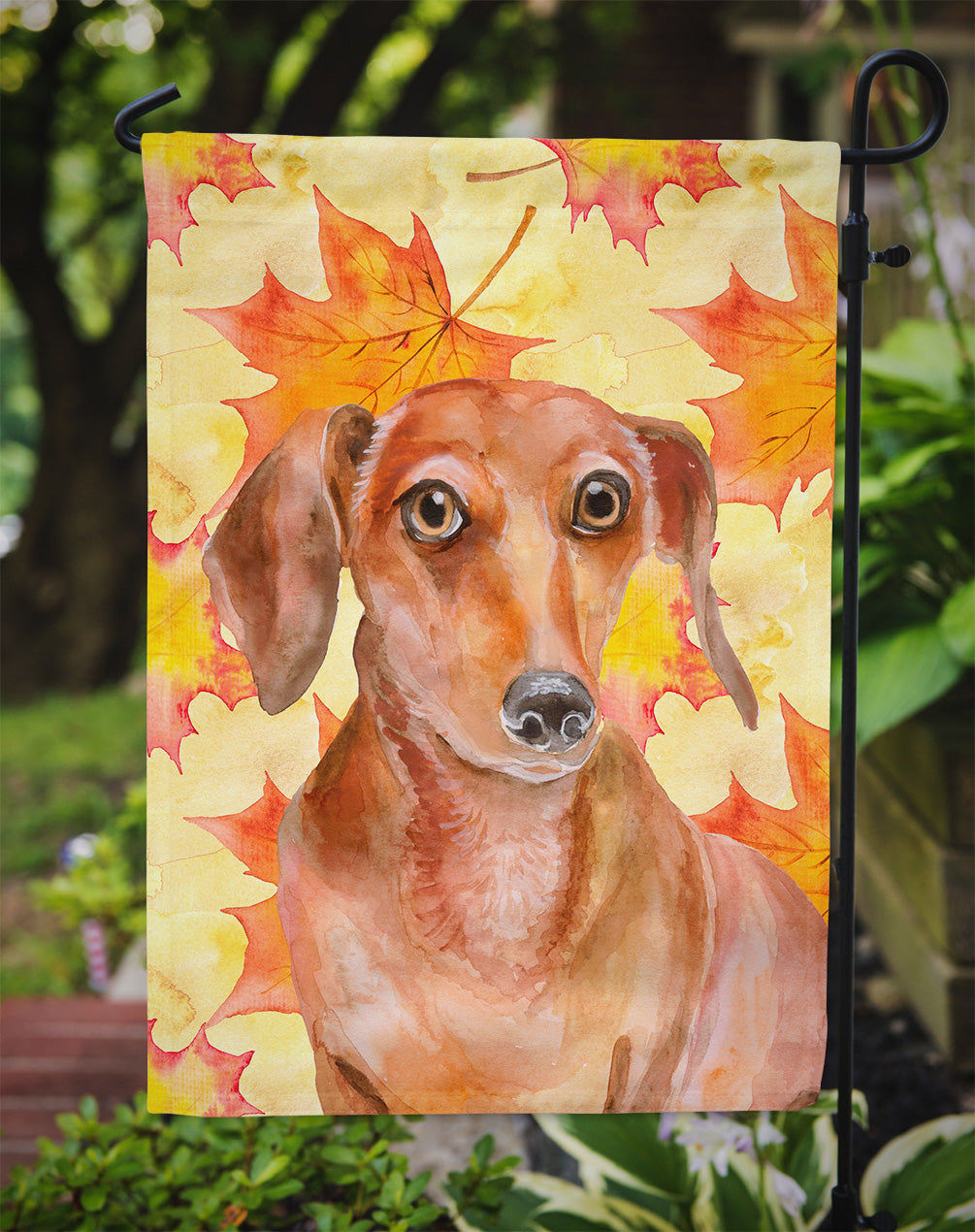 Red Dachshund Fall Flag Garden Size BB9968GF  the-store.com.