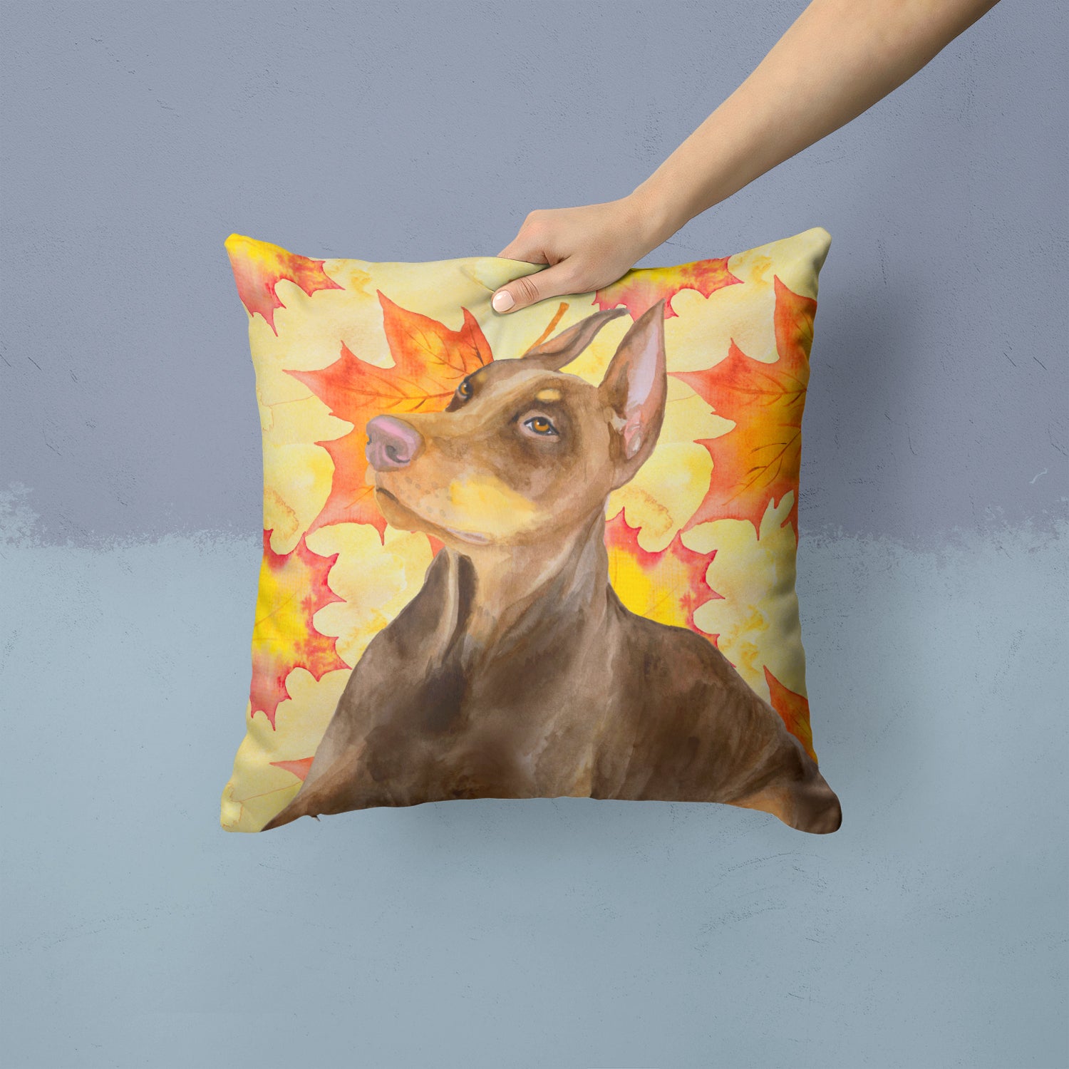 Doberman Pinscher Fall Fabric Decorative Pillow BB9970PW1414 - the-store.com