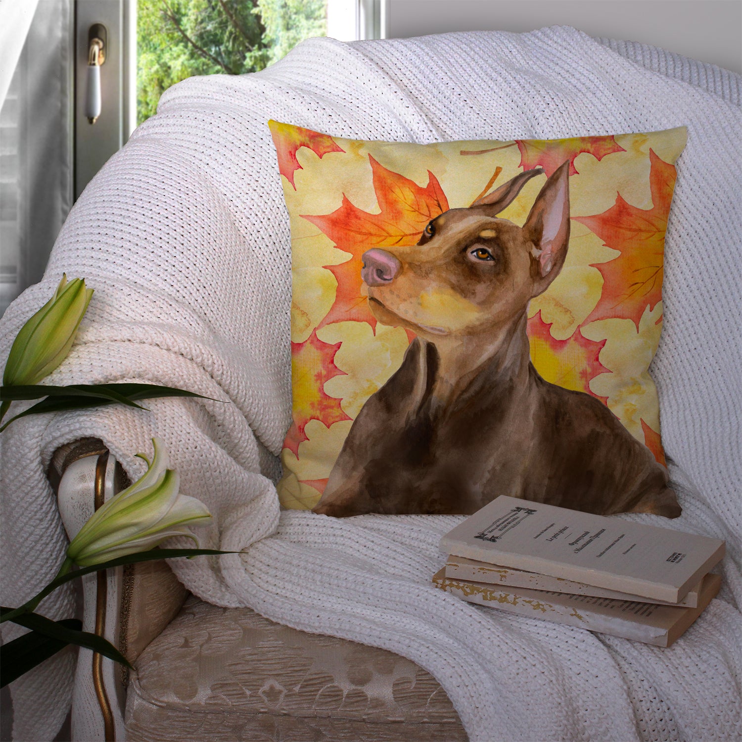 Doberman Pinscher Fall Fabric Decorative Pillow BB9970PW1414 - the-store.com