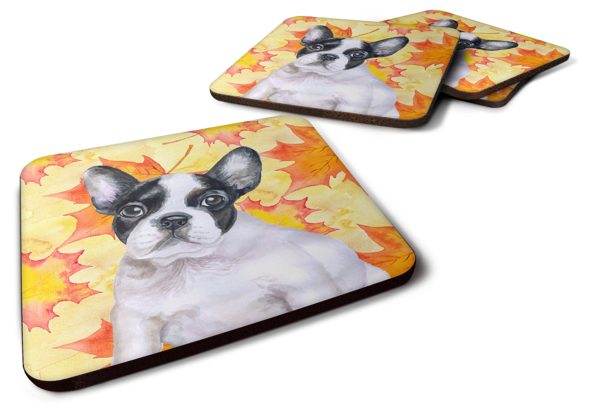 Set of 4 French Bulldog Black White Fall Foam Coasters Set of 4 - the-store.com