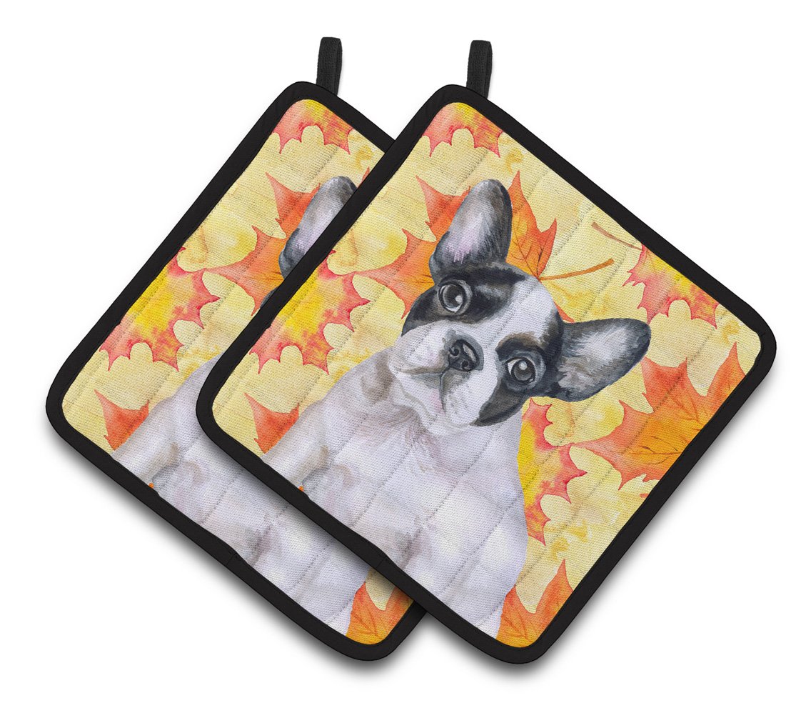 French Bulldog Black White Fall Pair of Pot Holders BB9971PTHD by Caroline's Treasures