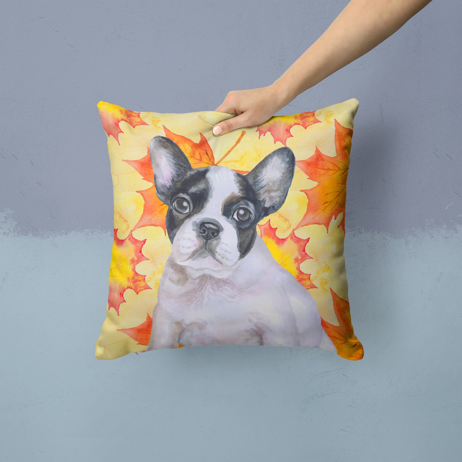 French Bulldog Black White Fall Fabric Decorative Pillow BB9971PW1414 - the-store.com