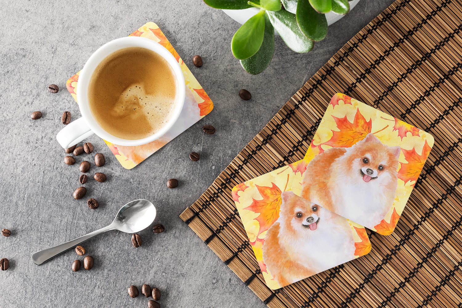 Pomeranian #2 Fall Foam Coaster Set of 4 BB9977FC - the-store.com