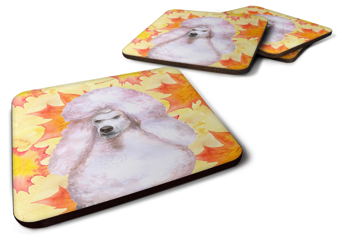 White Standard Poodle Fall Foam Coaster Set of 4 BB9978FC - the-store.com