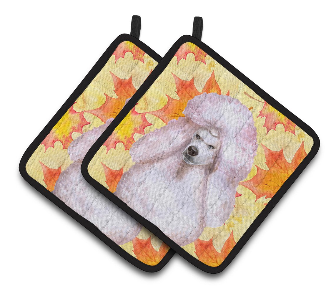 White Standard Poodle Fall Pair of Pot Holders BB9978PTHD by Caroline's Treasures