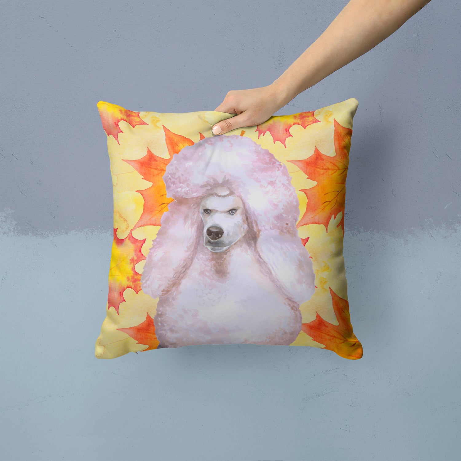 White Standard Poodle Fall Fabric Decorative Pillow BB9978PW1414 - the-store.com