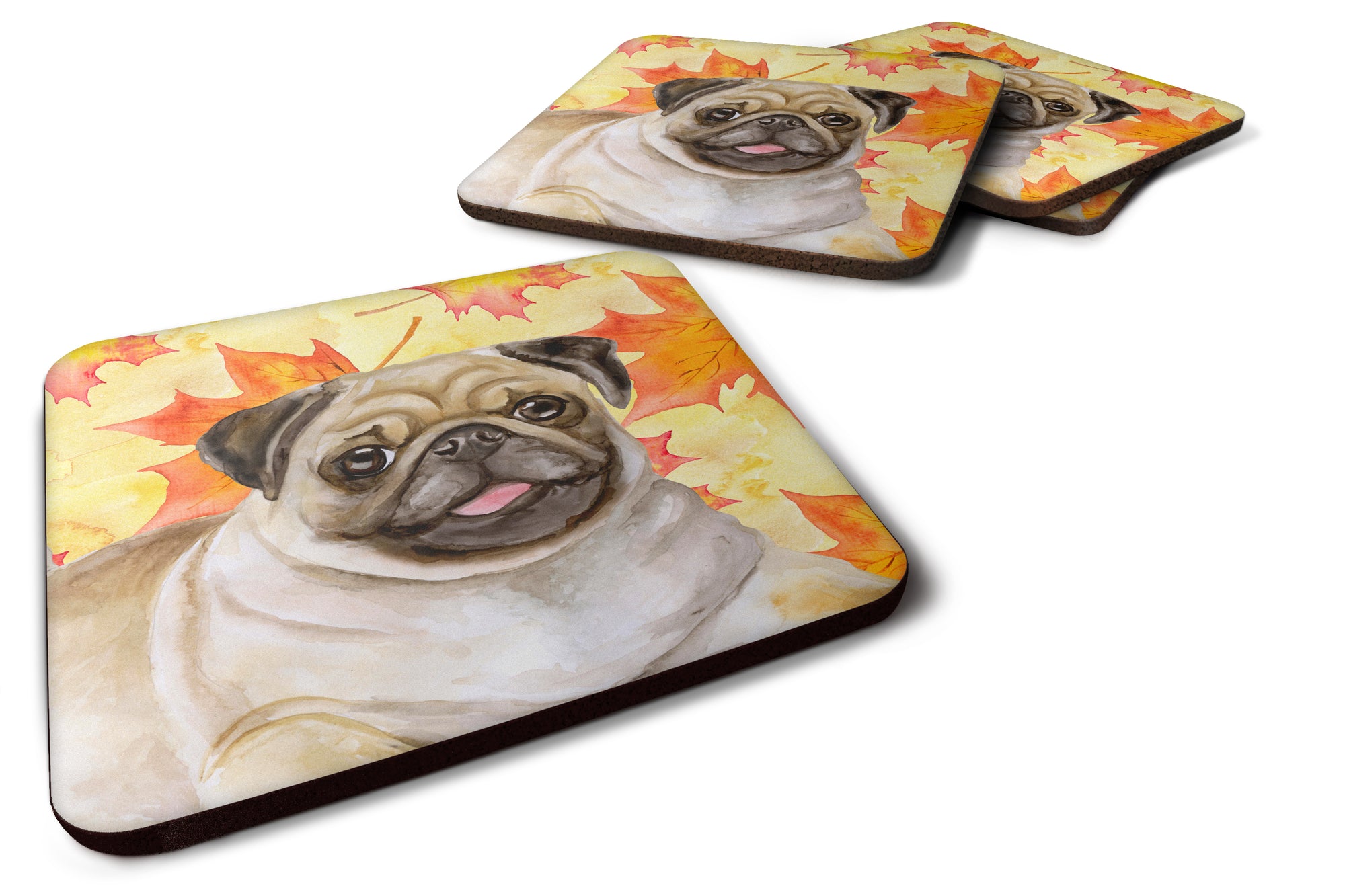 Fawn Pug Fall Foam Coaster Set of 4 BB9979FC - the-store.com