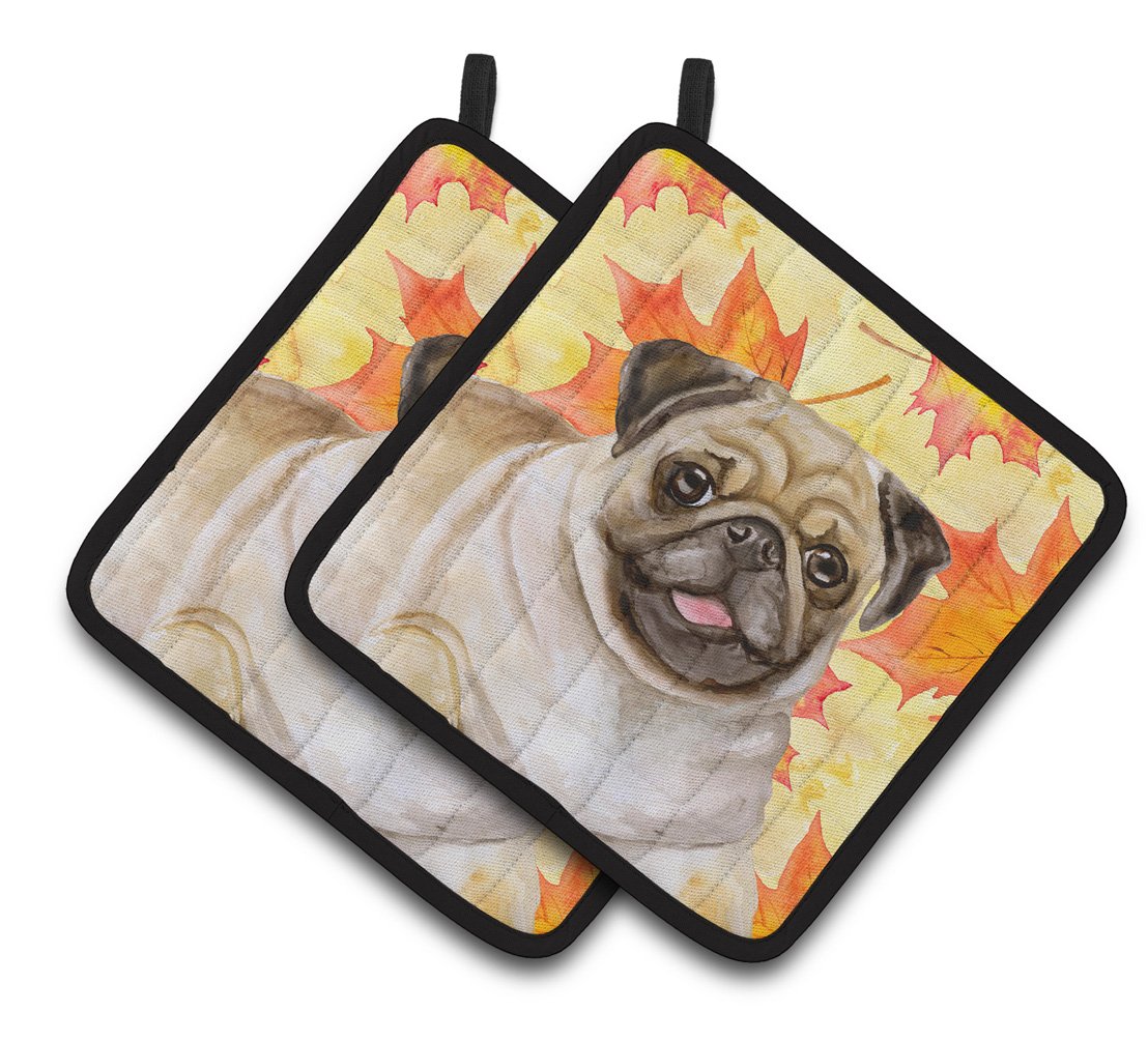 Fawn Pug Fall Pair of Pot Holders BB9979PTHD by Caroline's Treasures