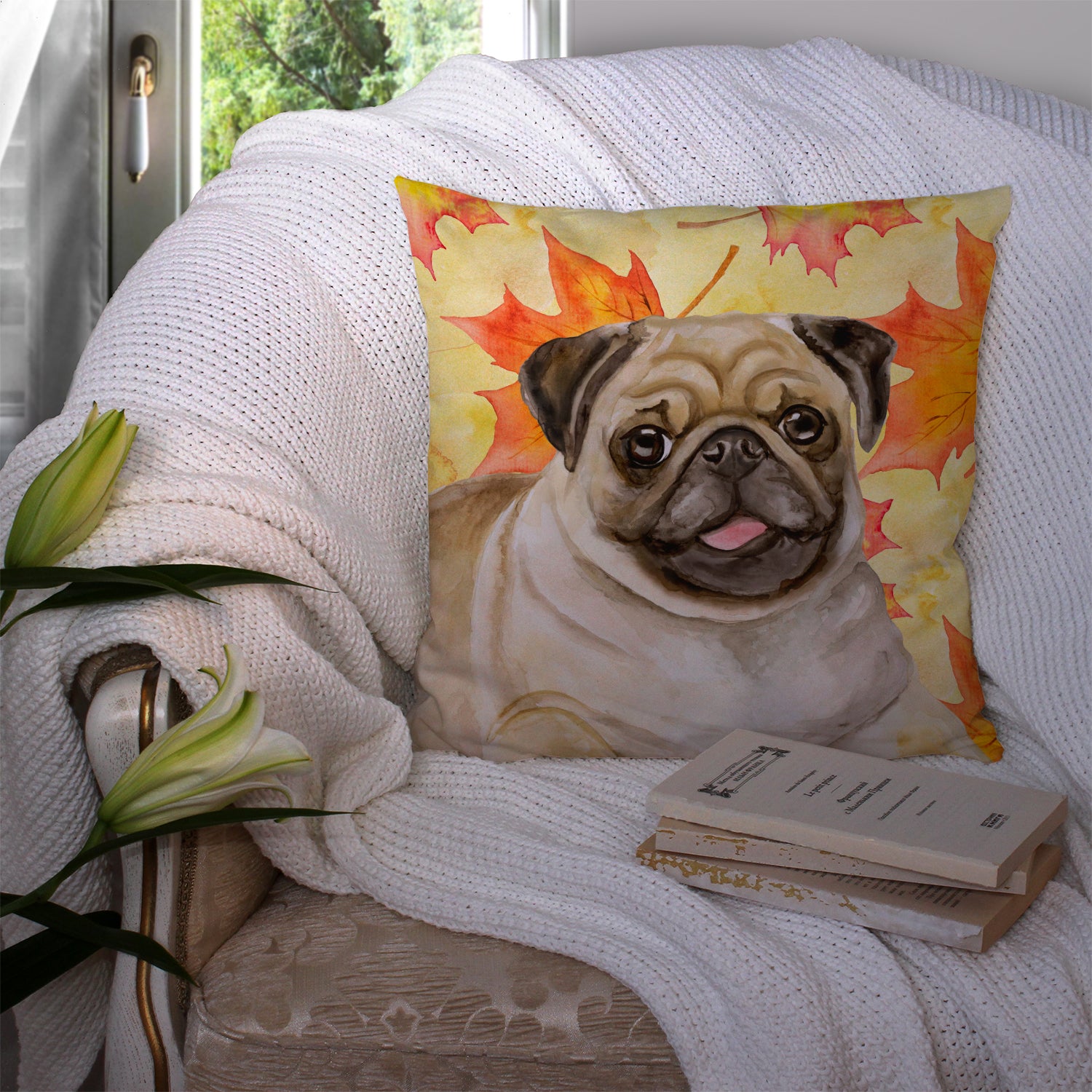 Fawn Pug Fall Fabric Decorative Pillow - the-store.com