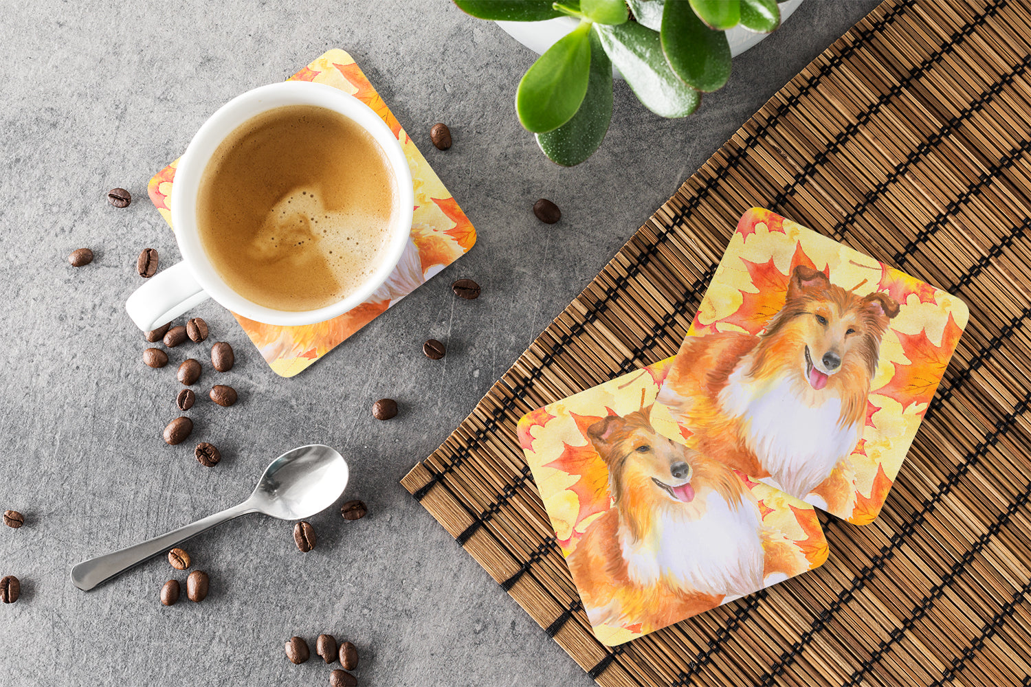 Sheltie Fall Foam Coaster Set of 4 BB9981FC - the-store.com