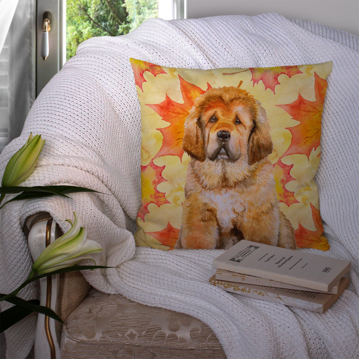 Tibetan Mastiff Fall Fabric Decorative Pillow BB9982PW1414 - the-store.com