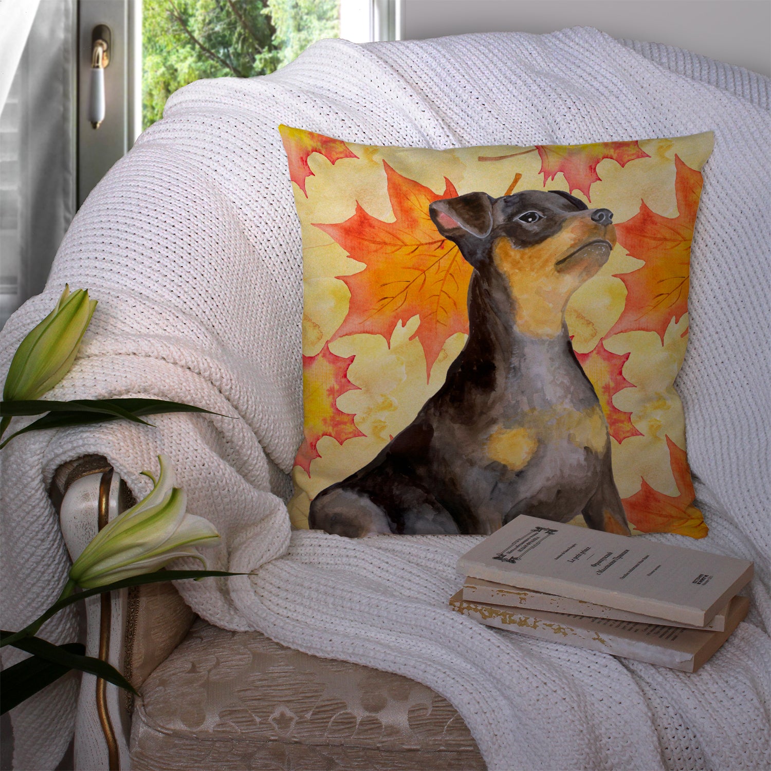 Miniature Pinscher #2 Fall Fabric Decorative Pillow BB9985PW1414 - the-store.com