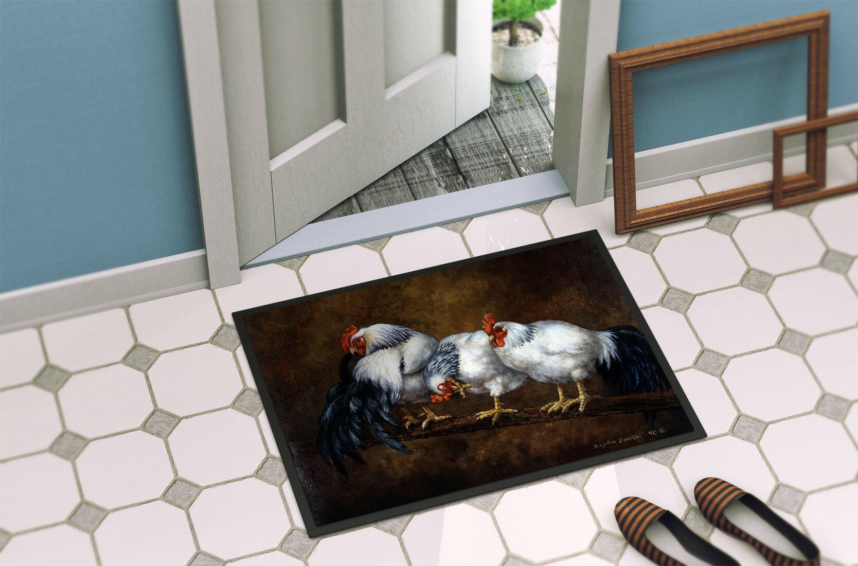 Roosting Rooster and Chickens Indoor or Outdoor Mat 24x36 BDBA0081JMAT - the-store.com