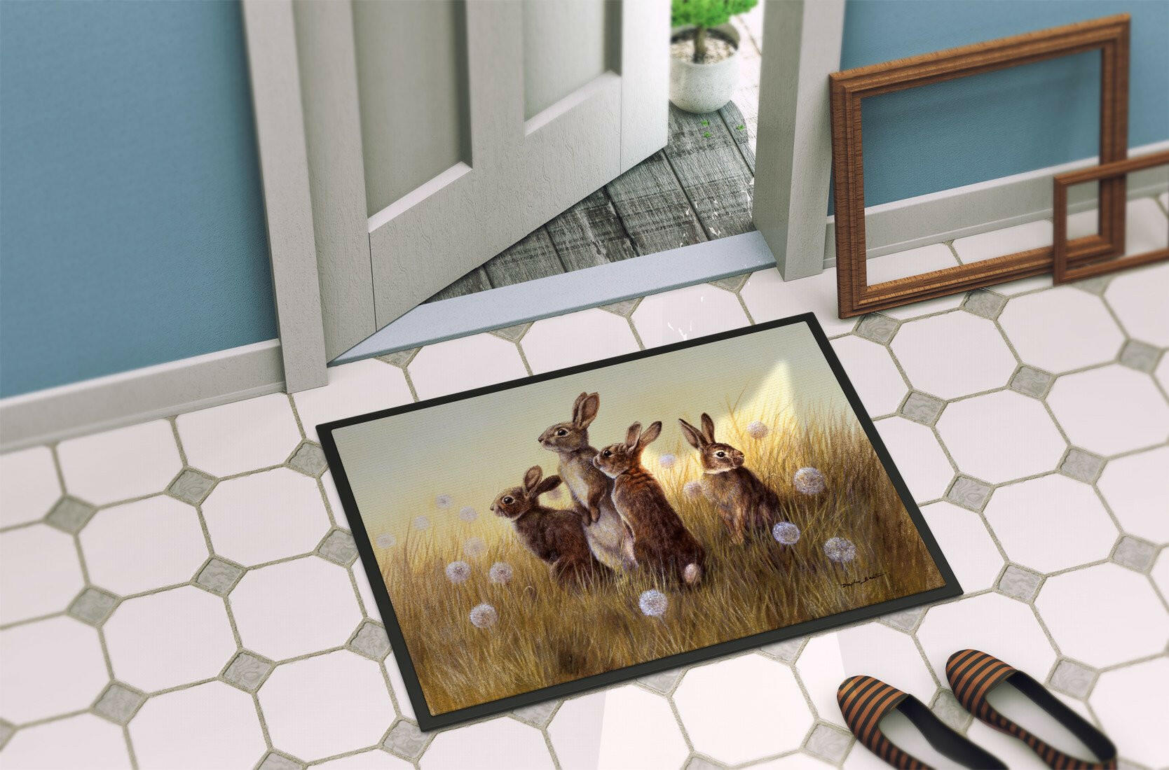 Rabbits in the Dandelions Indoor or Outdoor Mat 24x36 BDBA0144JMAT - the-store.com