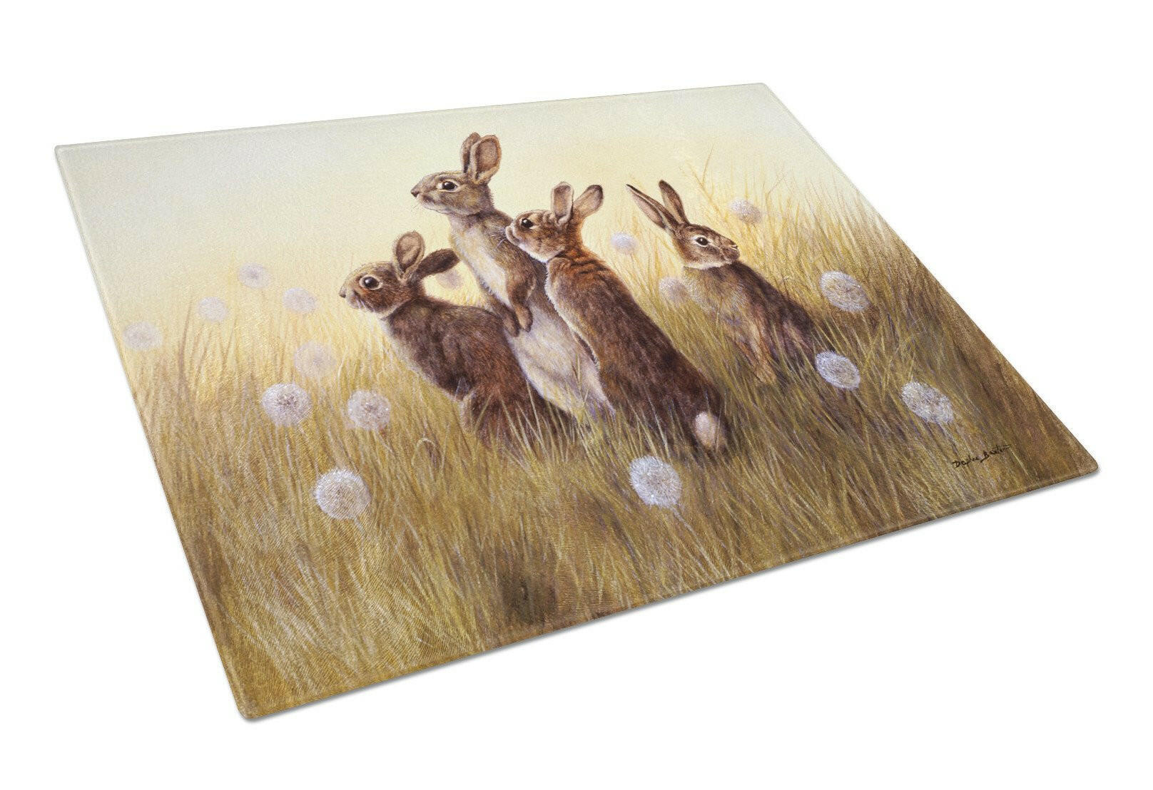 Rabbits in the Dandelions Glass Cutting Board Large BDBA0144LCB by Caroline's Treasures