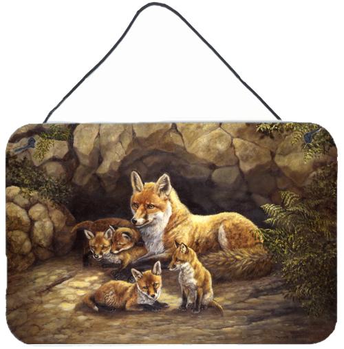 Fox Family Foxes by the Den Wall or Door Hanging Prints by Caroline's Treasures