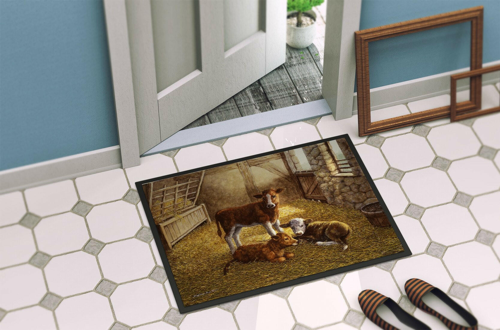 Cows Calves in the Barn Indoor or Outdoor Mat 24x36 BDBA0179JMAT - the-store.com