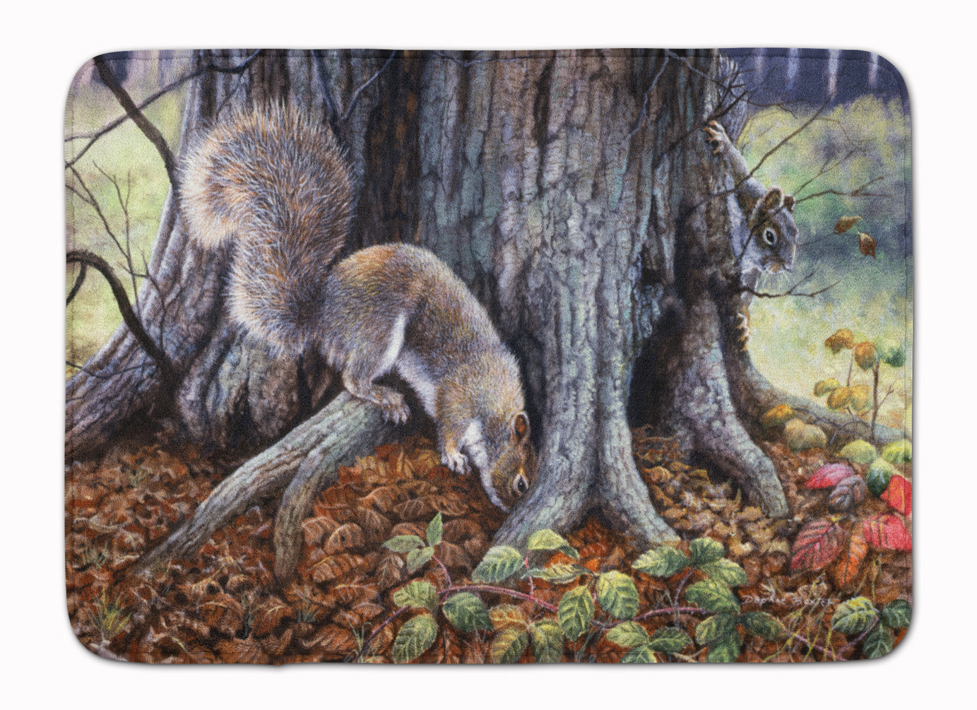 Grey Squirrels around the Tree Machine Washable Memory Foam Mat BDBA0260RUG - the-store.com