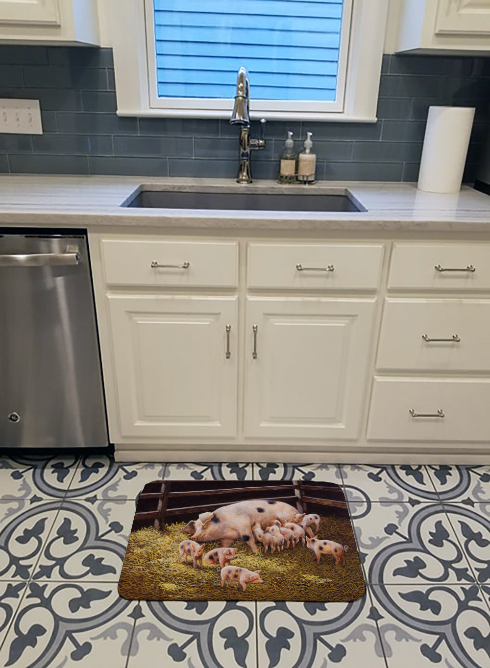 Pigs Piglets at Dinner Time Machine Washable Memory Foam Mat BDBA0296RUG - the-store.com