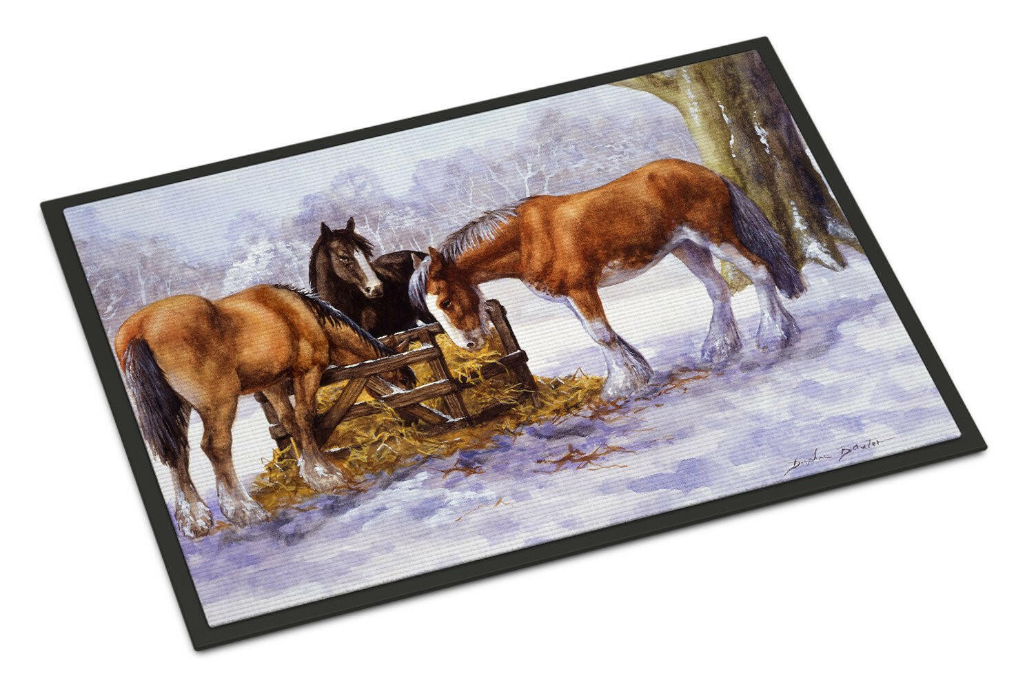 Horses eating Hay in the Snow Indoor or Outdoor Mat 24x36 BDBA0297JMAT - the-store.com