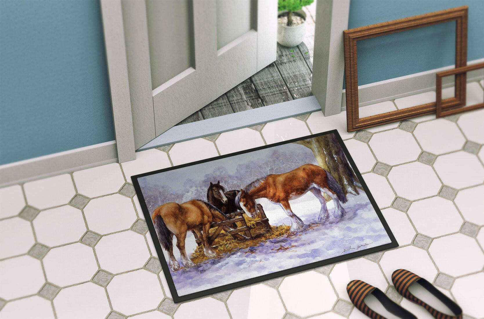 Horses eating Hay in the Snow Indoor or Outdoor Mat 24x36 BDBA0297JMAT - the-store.com