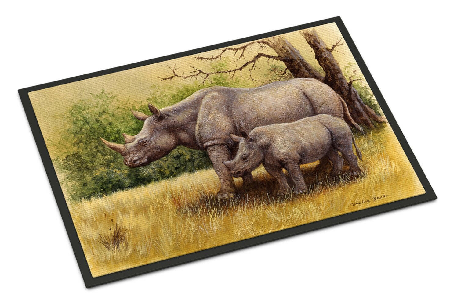 Rhinoceros by Daphne Baxter Indoor or Outdoor Mat 18x27 BDBA0306MAT - the-store.com