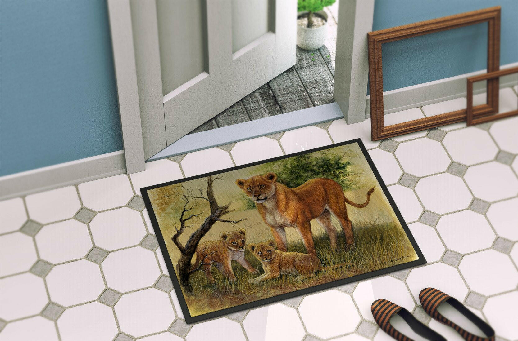 Lion and Cubs by Daphne Baxter Indoor or Outdoor Mat 24x36 BDBA0307JMAT - the-store.com