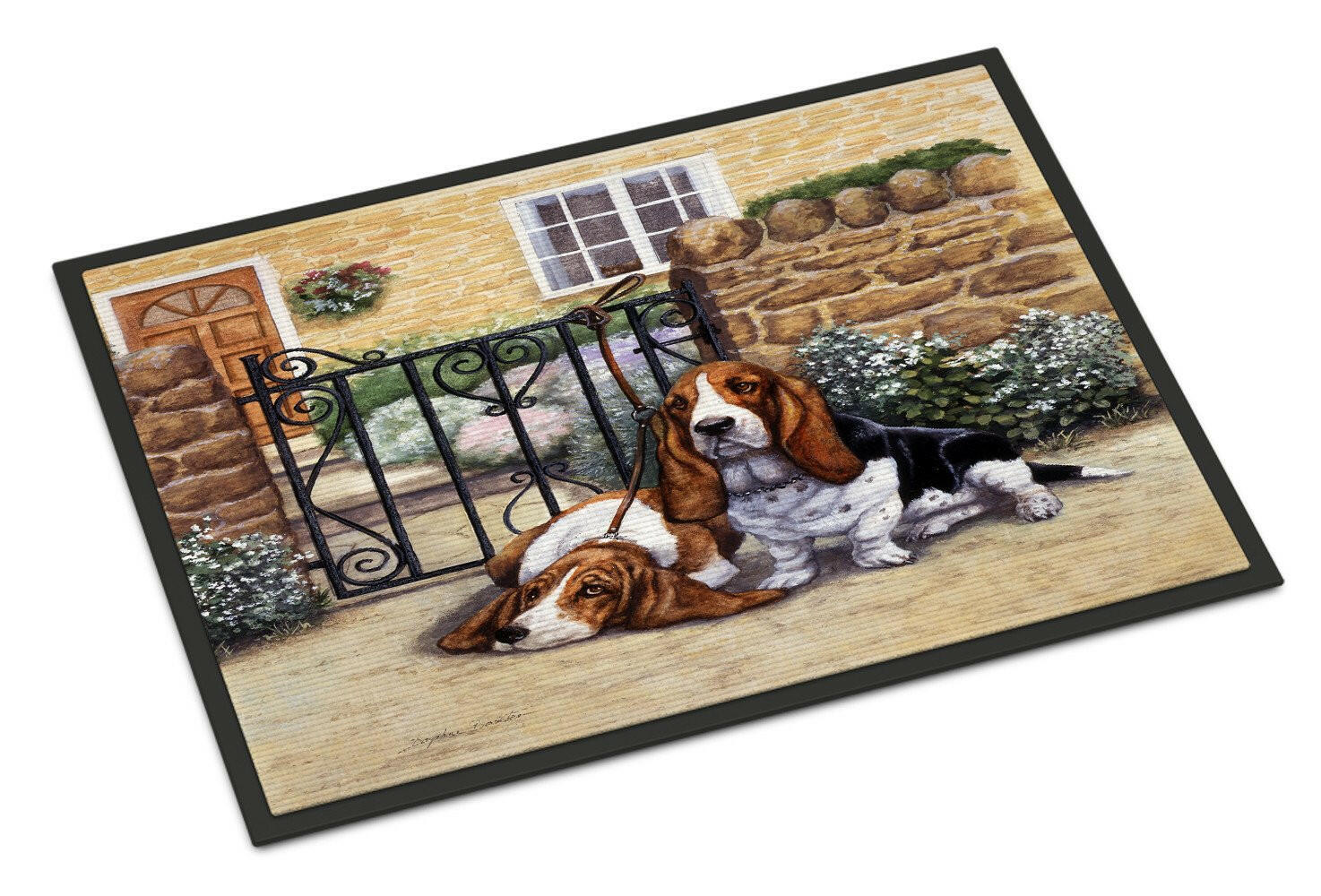 Basset Hound at the gate Indoor or Outdoor Mat 24x36 BDBA0312JMAT - the-store.com